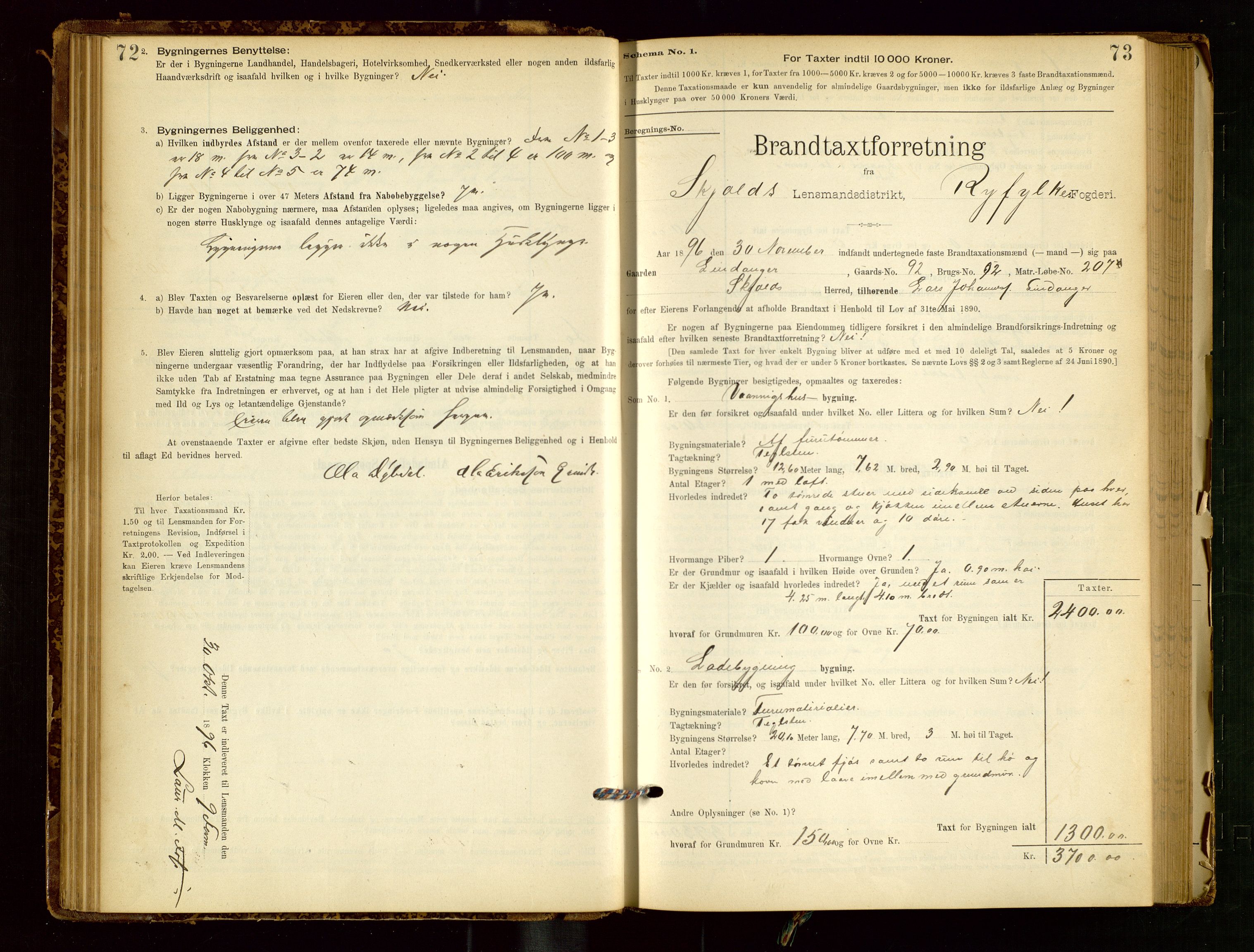 Skjold lensmannskontor, AV/SAST-A-100182/Gob/L0001: "Brandtaxationsprotokol for Skjold Lensmandsdistrikt Ryfylke Fogderi", 1894-1939, s. 72-73