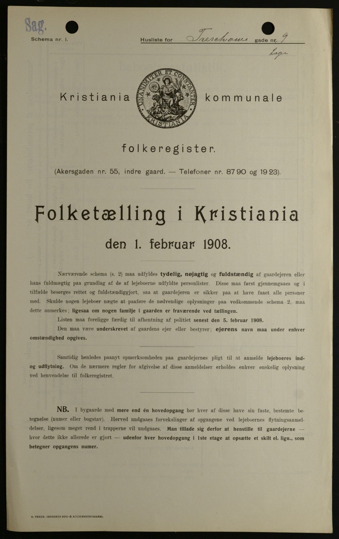 OBA, Kommunal folketelling 1.2.1908 for Kristiania kjøpstad, 1908, s. 103964