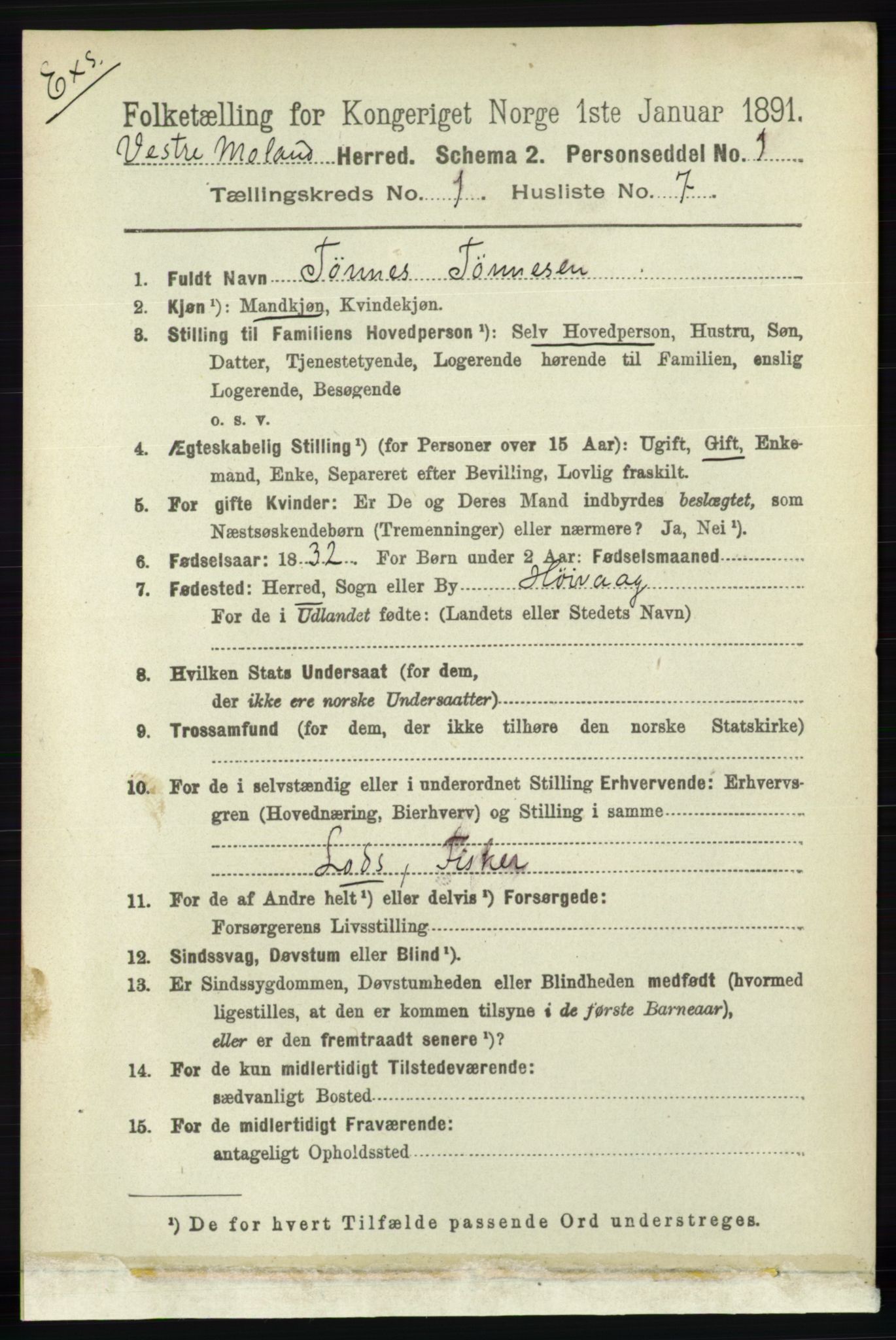 RA, Folketelling 1891 for Nedenes amt: Gjenparter av personsedler for beslektede ektefeller, menn, 1891, s. 793