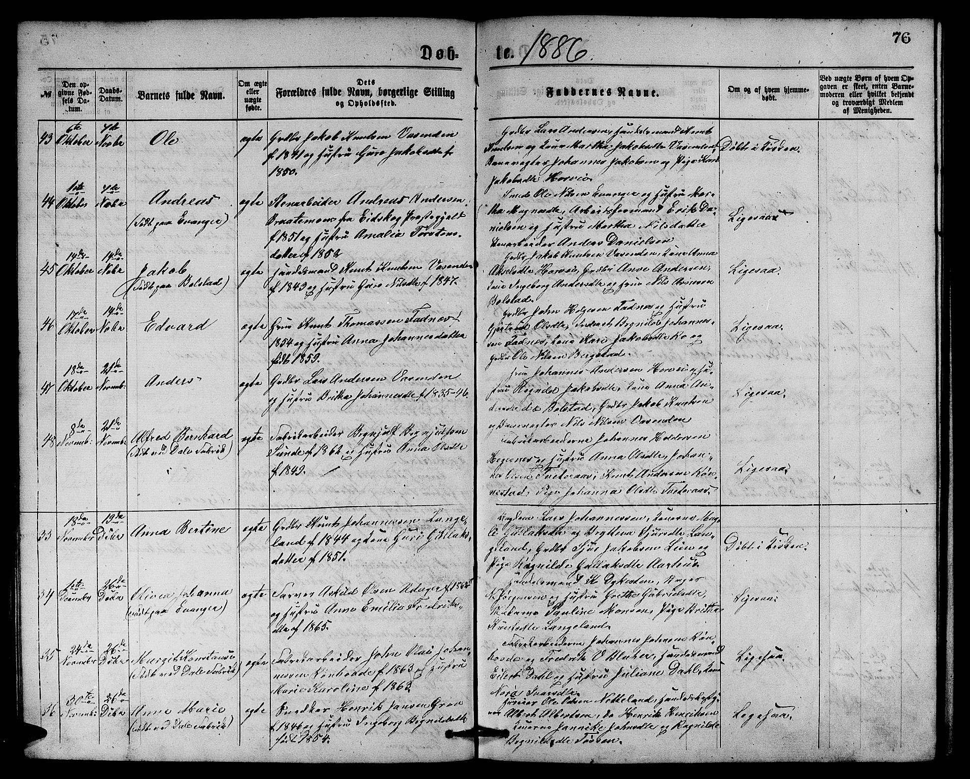 Evanger sokneprestembete, AV/SAB-A-99924: Klokkerbok nr. A 3, 1875-1887, s. 76