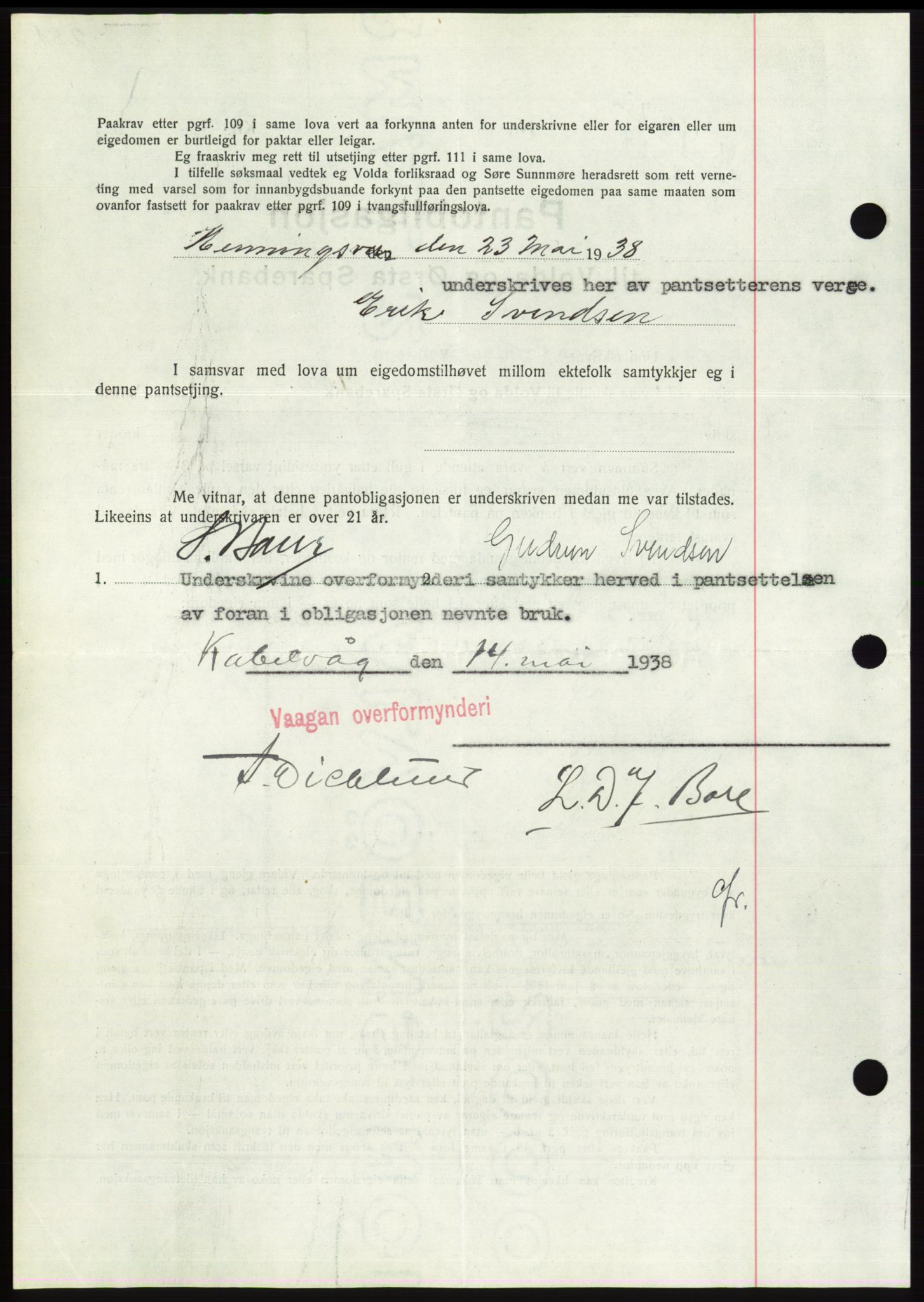 Søre Sunnmøre sorenskriveri, AV/SAT-A-4122/1/2/2C/L0065: Pantebok nr. 59, 1938-1938, Dagboknr: 722/1938