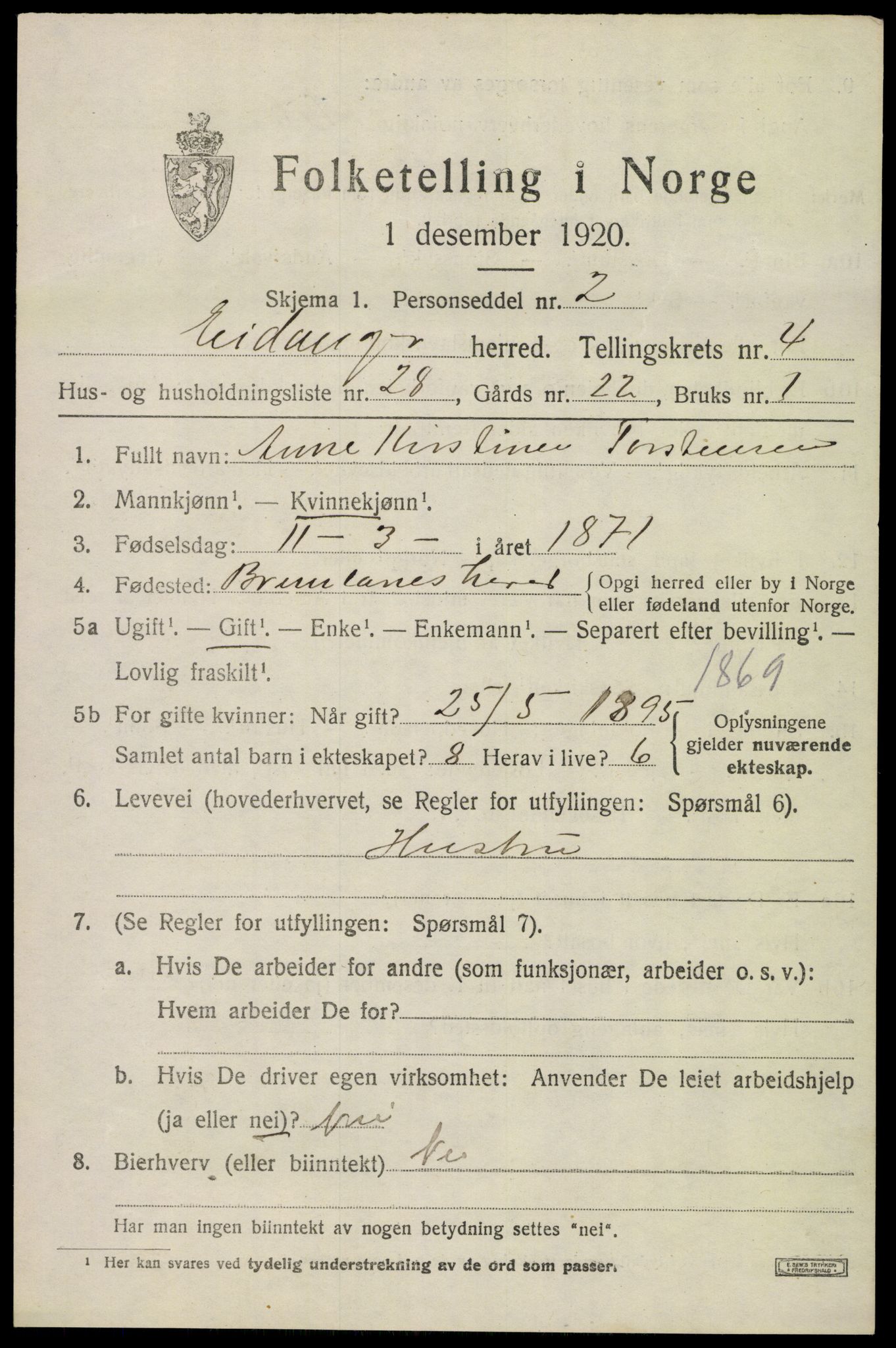 SAKO, Folketelling 1920 for 0813 Eidanger herred, 1920, s. 4088