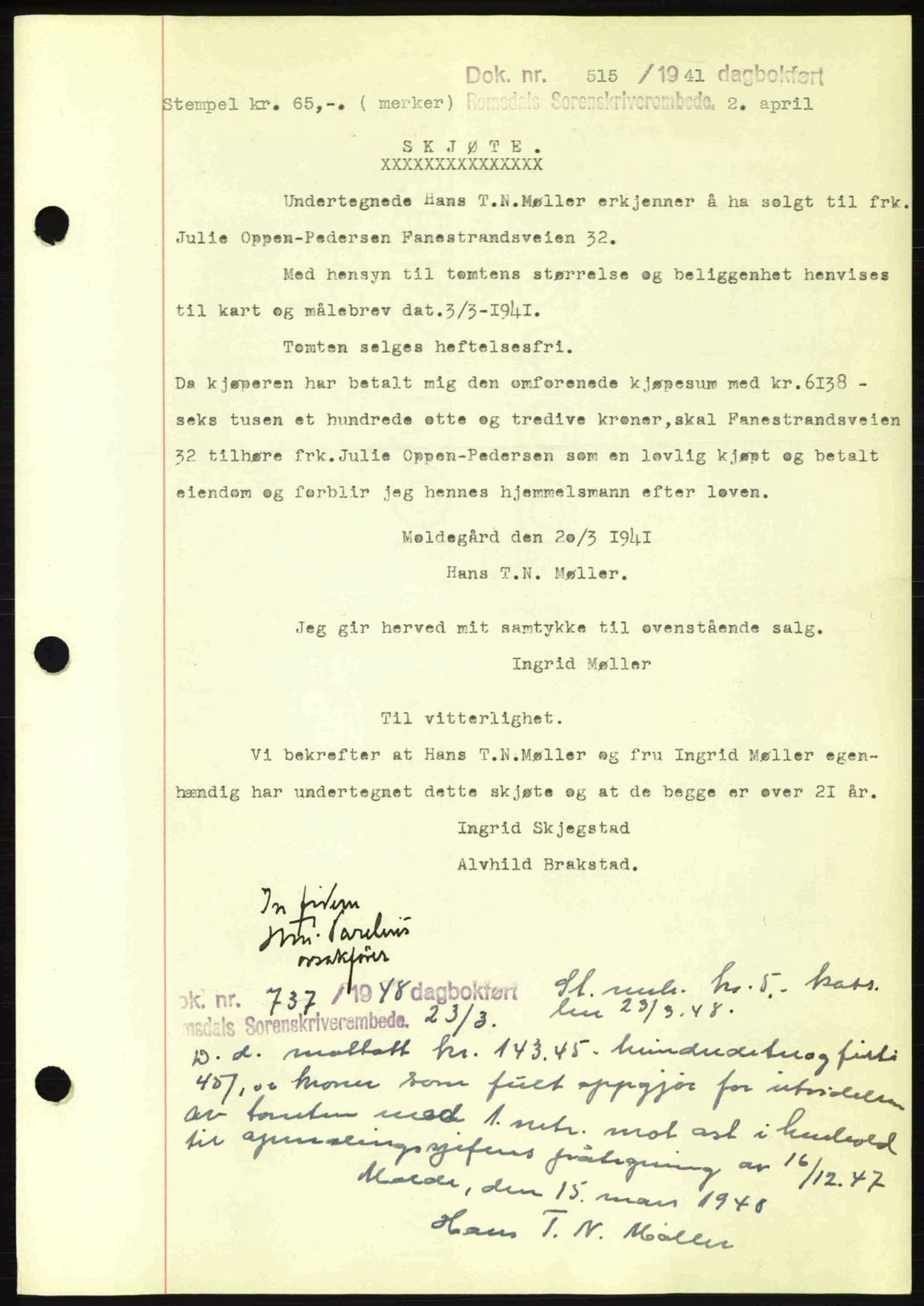 Romsdal sorenskriveri, SAT/A-4149/1/2/2C: Pantebok nr. A9, 1940-1941, Dagboknr: 515/1941