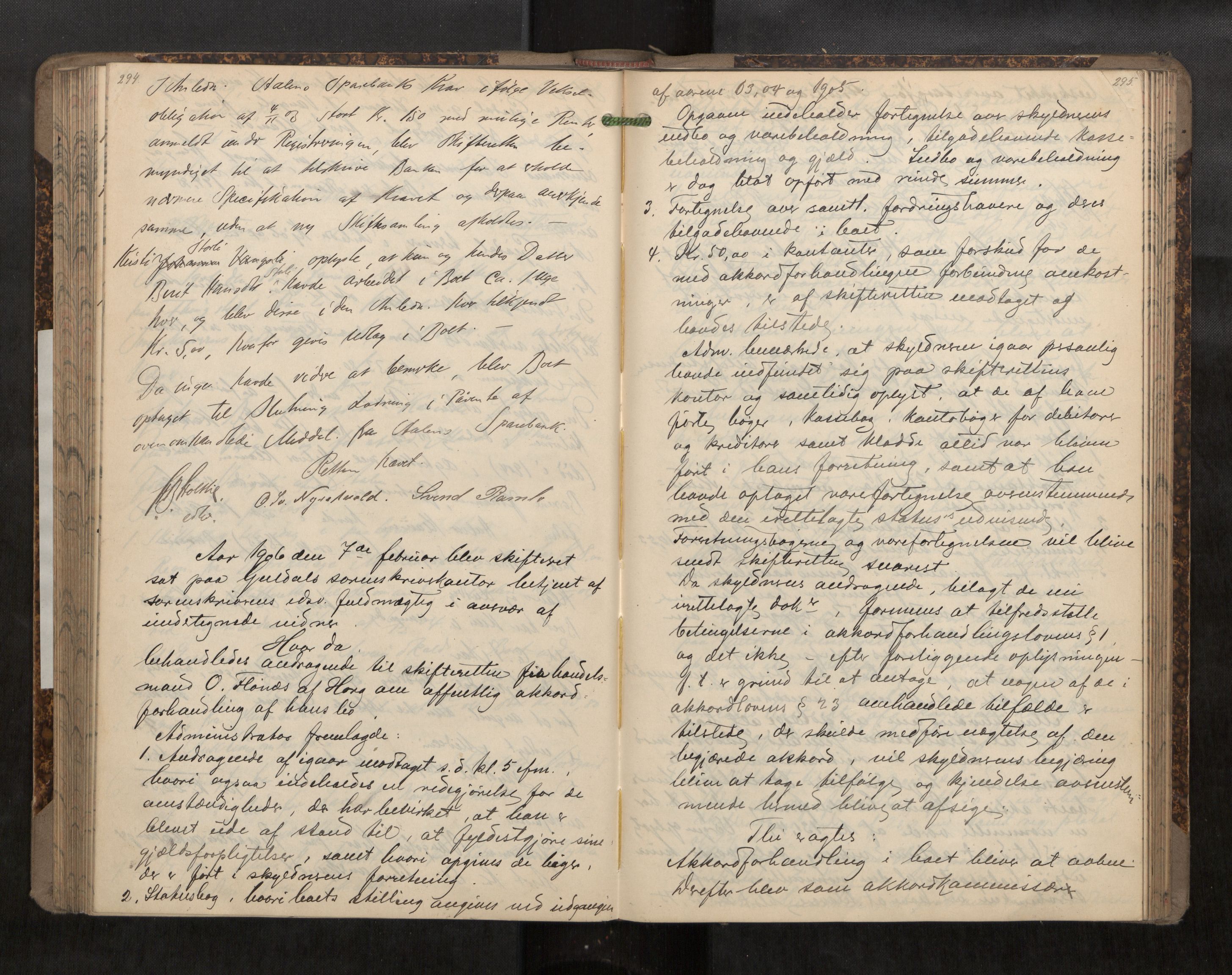 Gauldal sorenskriveri, AV/SAT-A-0014/1/3/3B/L0005: Skiftebehandlingsprotokoll, 1903-1907, s. 294-295