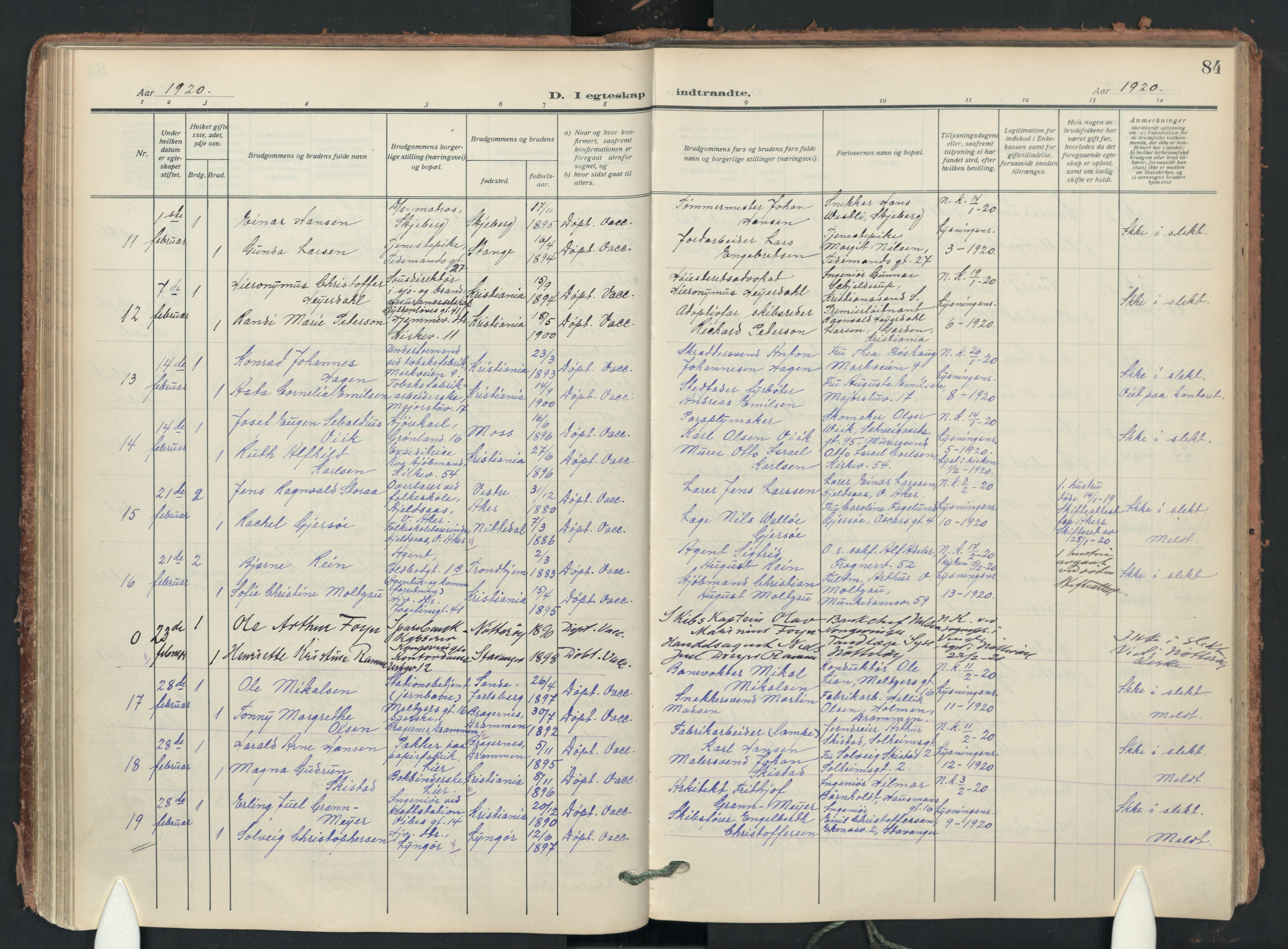 Uranienborg prestekontor Kirkebøker, AV/SAO-A-10877/F/Fa/L0012: Ministerialbok nr. I 12, 1914-1930, s. 84
