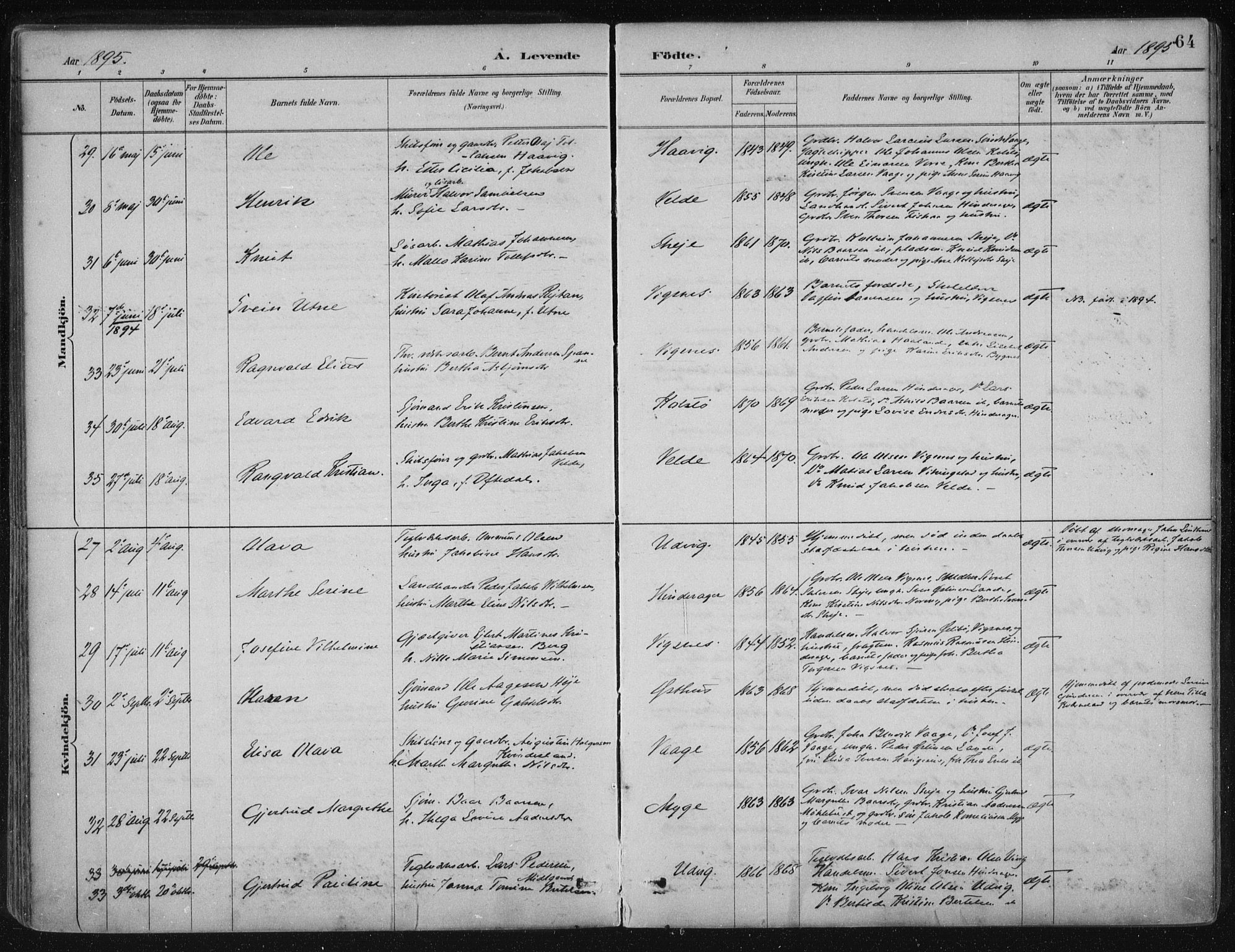 Avaldsnes sokneprestkontor, AV/SAST-A -101851/H/Ha/Haa/L0017: Ministerialbok nr. A 17, 1889-1920, s. 64