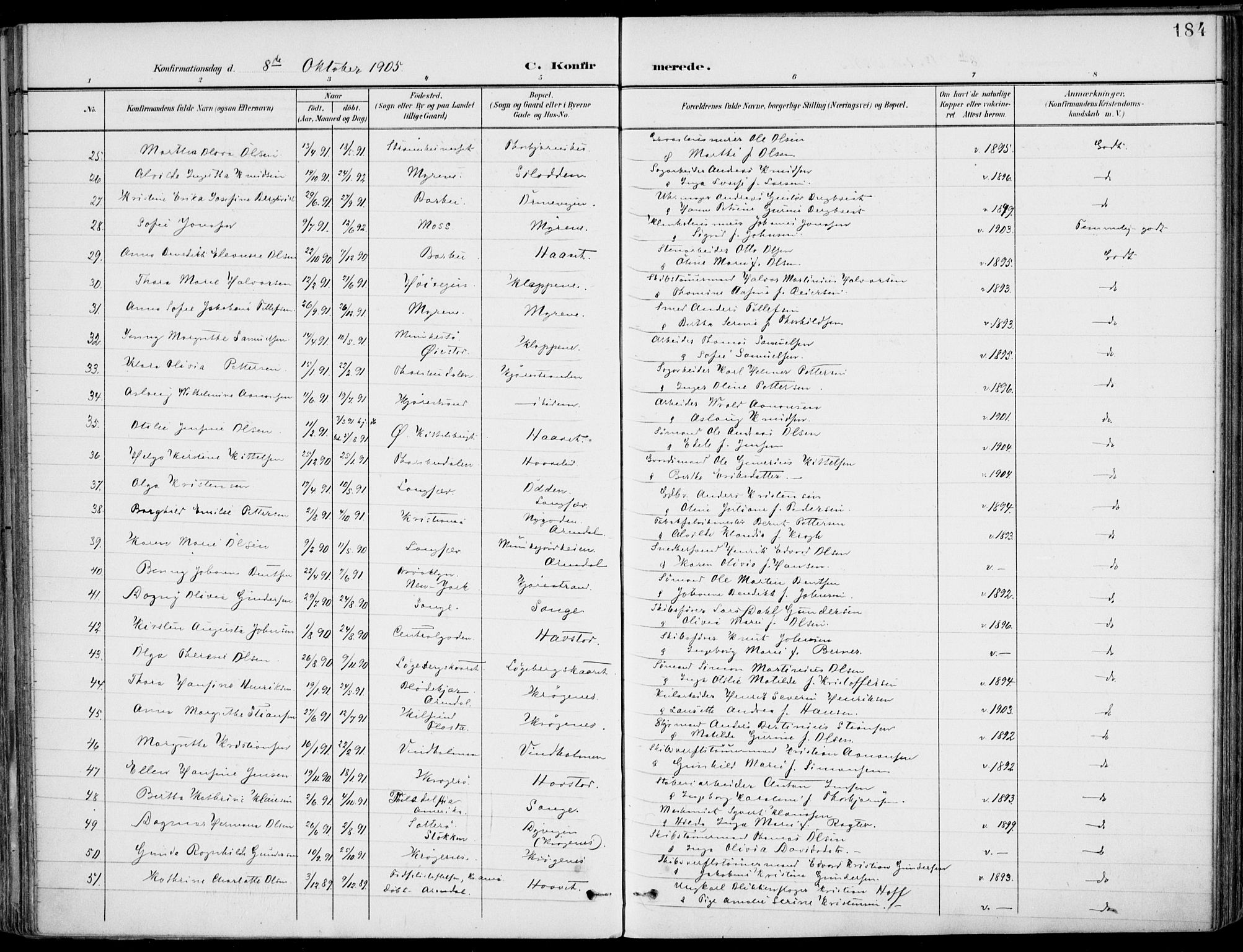 Barbu sokneprestkontor, AV/SAK-1111-0003/F/Fa/L0005: Ministerialbok nr. A 5, 1899-1909, s. 184