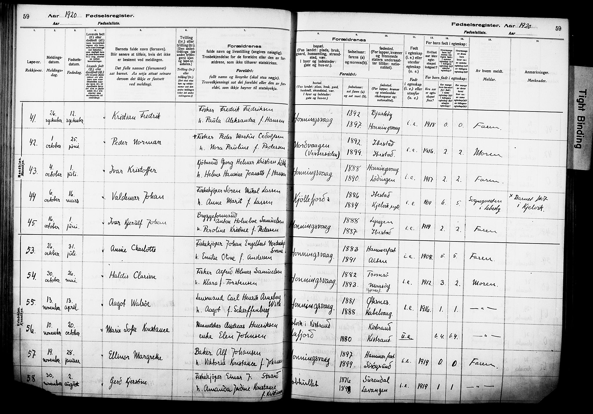 Kjelvik/Nordkapp sokneprestkontor, AV/SATØ-S-1350/I/Ia/L0015: Fødselsregister nr. 15, 1916-1930, s. 59