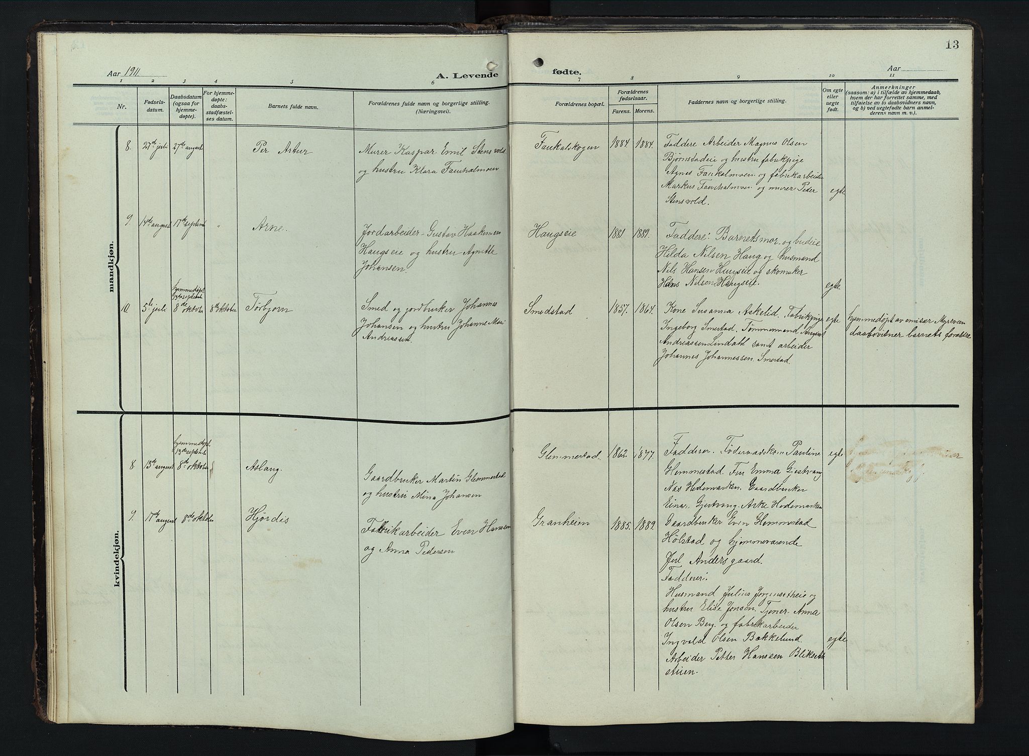 Østre Toten prestekontor, SAH/PREST-104/H/Ha/Hab/L0009: Klokkerbok nr. 9, 1908-1956, s. 13