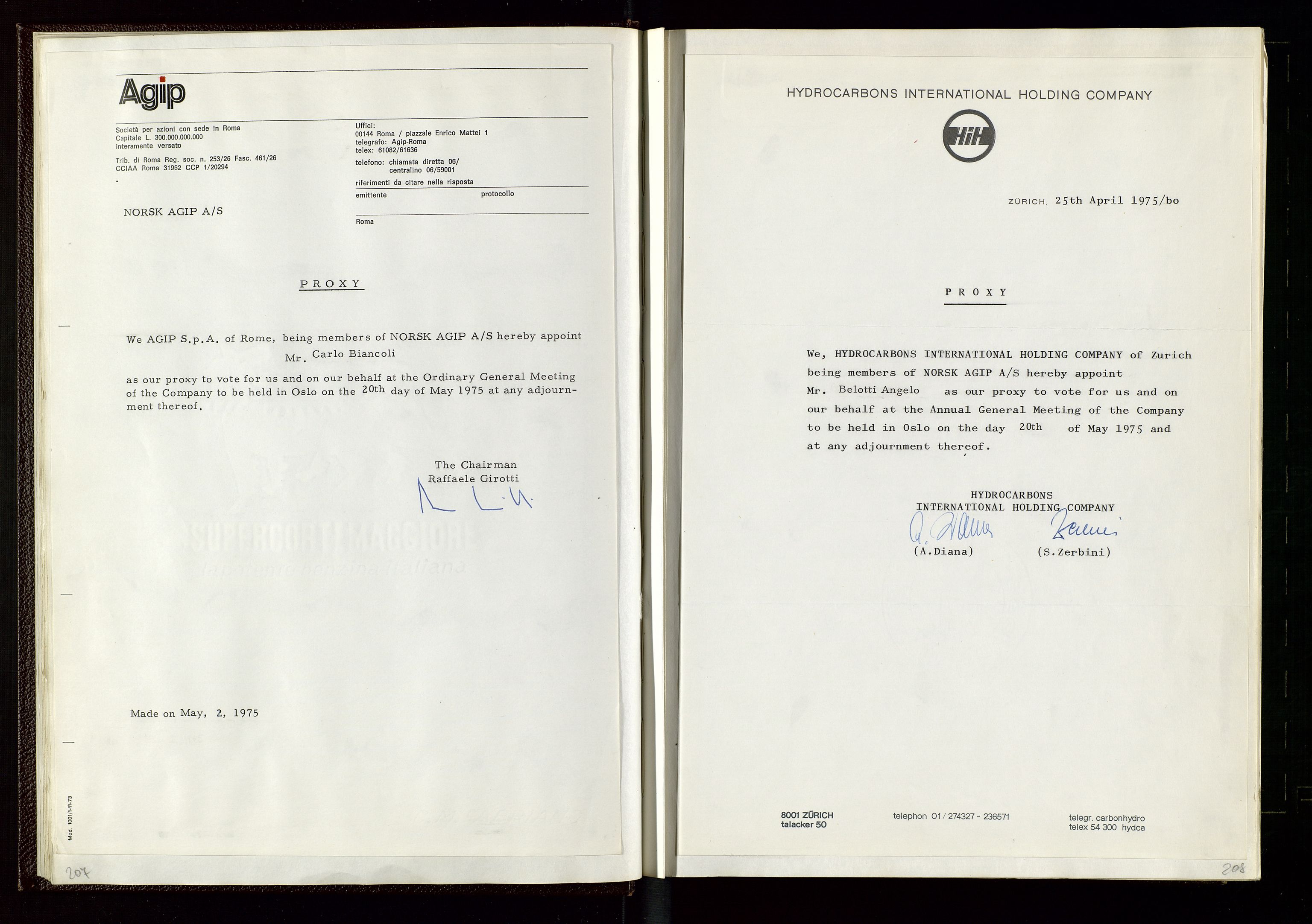 Pa 1583 - Norsk Agip AS, AV/SAST-A-102138/A/Aa/L0002: General assembly and Board of Directors meeting minutes, 1972-1979, s. 207-208