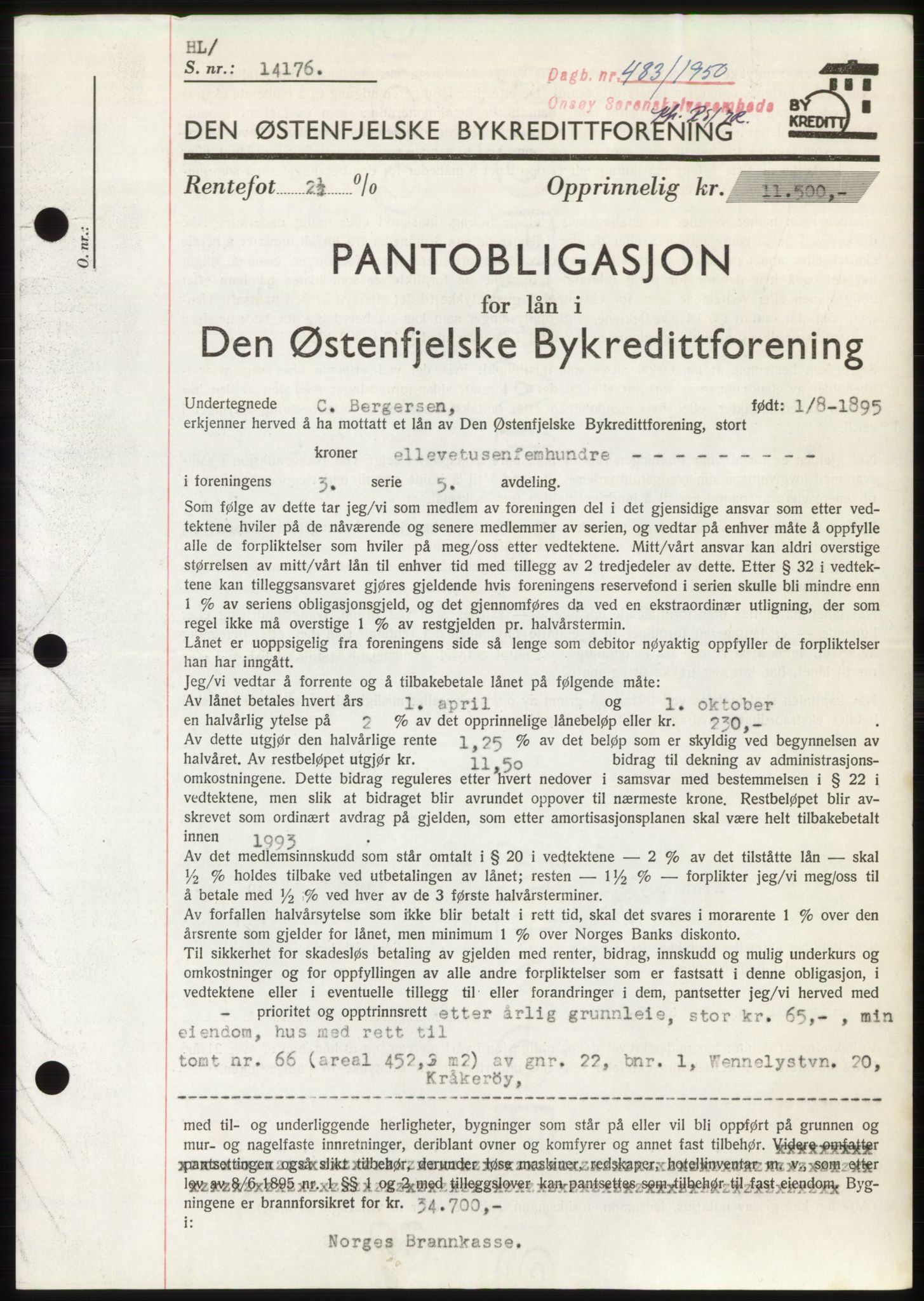Onsøy sorenskriveri, SAO/A-10474/G/Ga/Gac/L0009: Pantebok nr. B 13-9, 1949-1950, Dagboknr: 483/1950