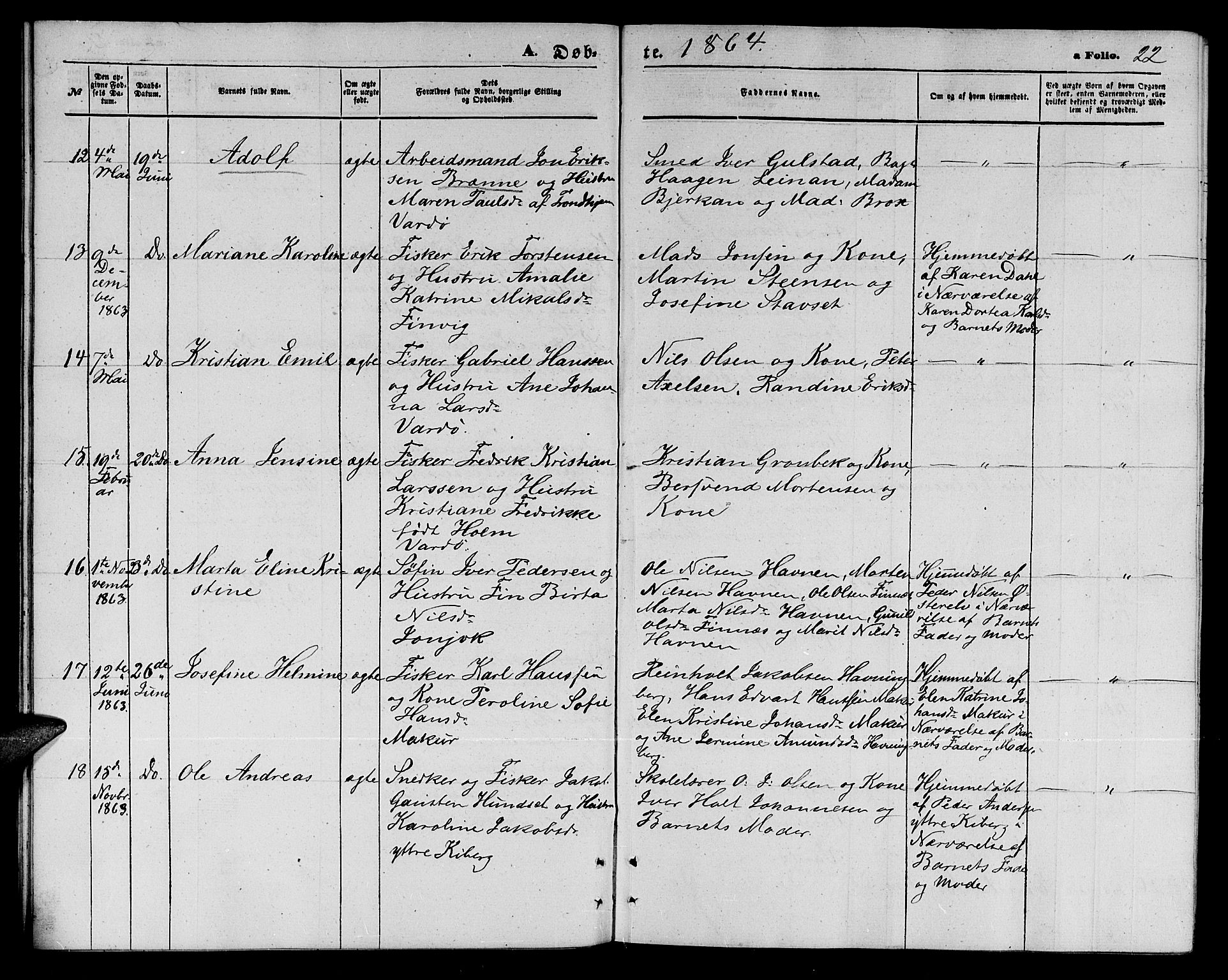 Vardø sokneprestkontor, AV/SATØ-S-1332/H/Hb/L0002klokker: Klokkerbok nr. 2, 1861-1870, s. 22