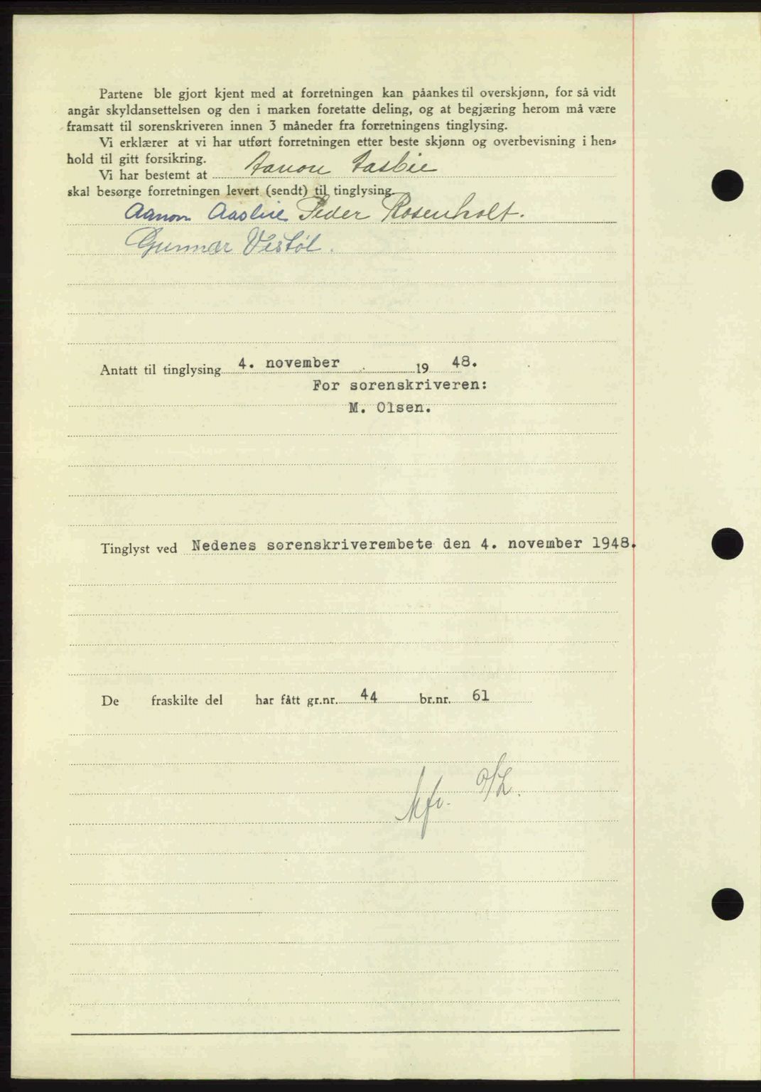 Nedenes sorenskriveri, SAK/1221-0006/G/Gb/Gba/L0059: Pantebok nr. A11, 1948-1948, Dagboknr: 1569/1948