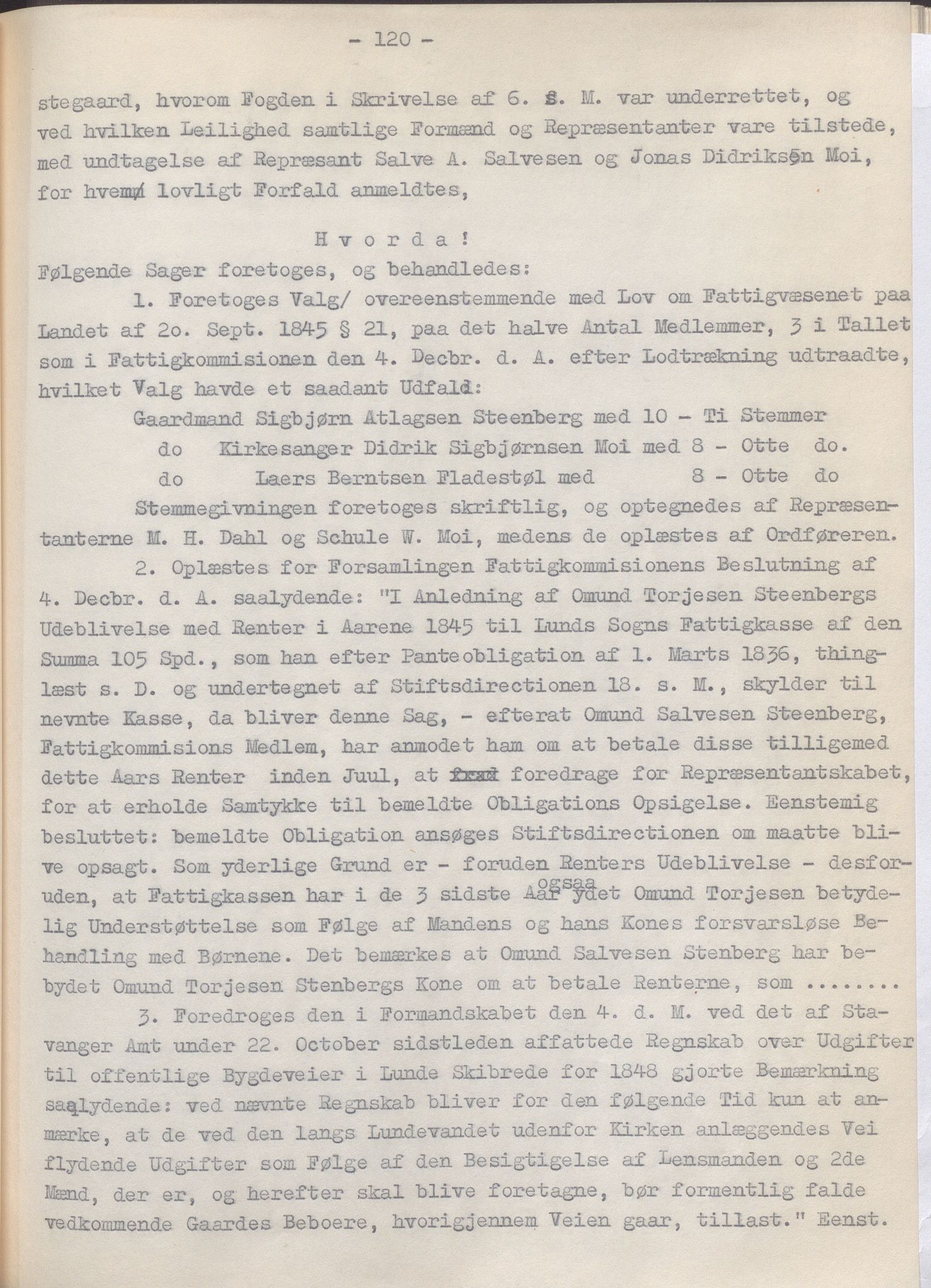 Lund kommune - Formannskapet/Formannskapskontoret, IKAR/K-101761/A/Aa/Aaa/L0002: Forhandlingsprotokoll, 1837-1865, s. 120