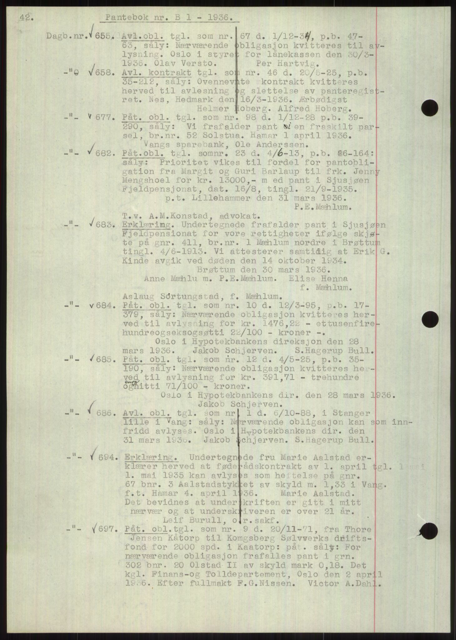 Nord-Hedmark sorenskriveri, SAH/TING-012/H/Hb/Hbf/L0001: Pantebok nr. B1, 1936-1936, Dagboknr: 655/1936