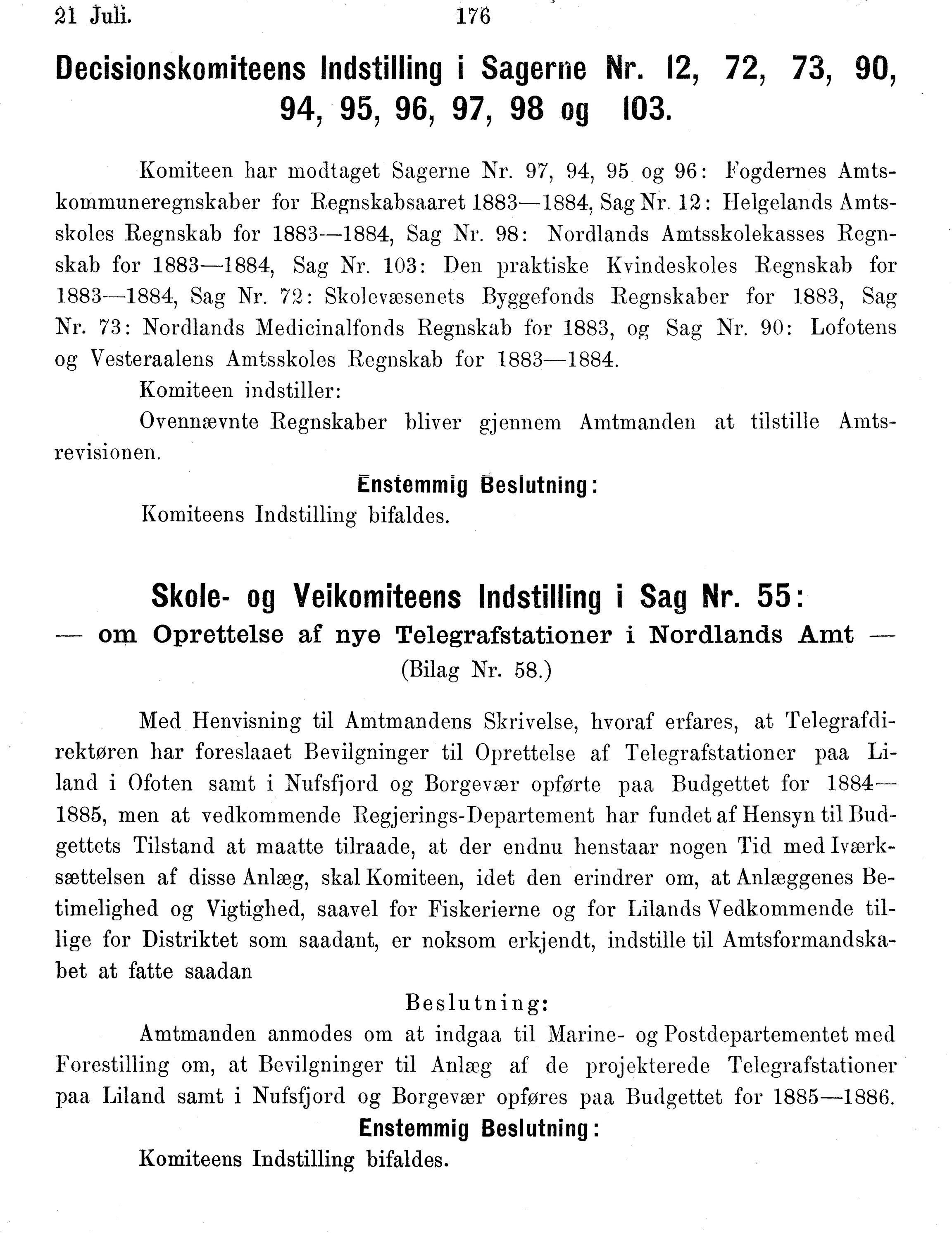 Nordland Fylkeskommune. Fylkestinget, AIN/NFK-17/176/A/Ac/L0014: Fylkestingsforhandlinger 1881-1885, 1881-1885