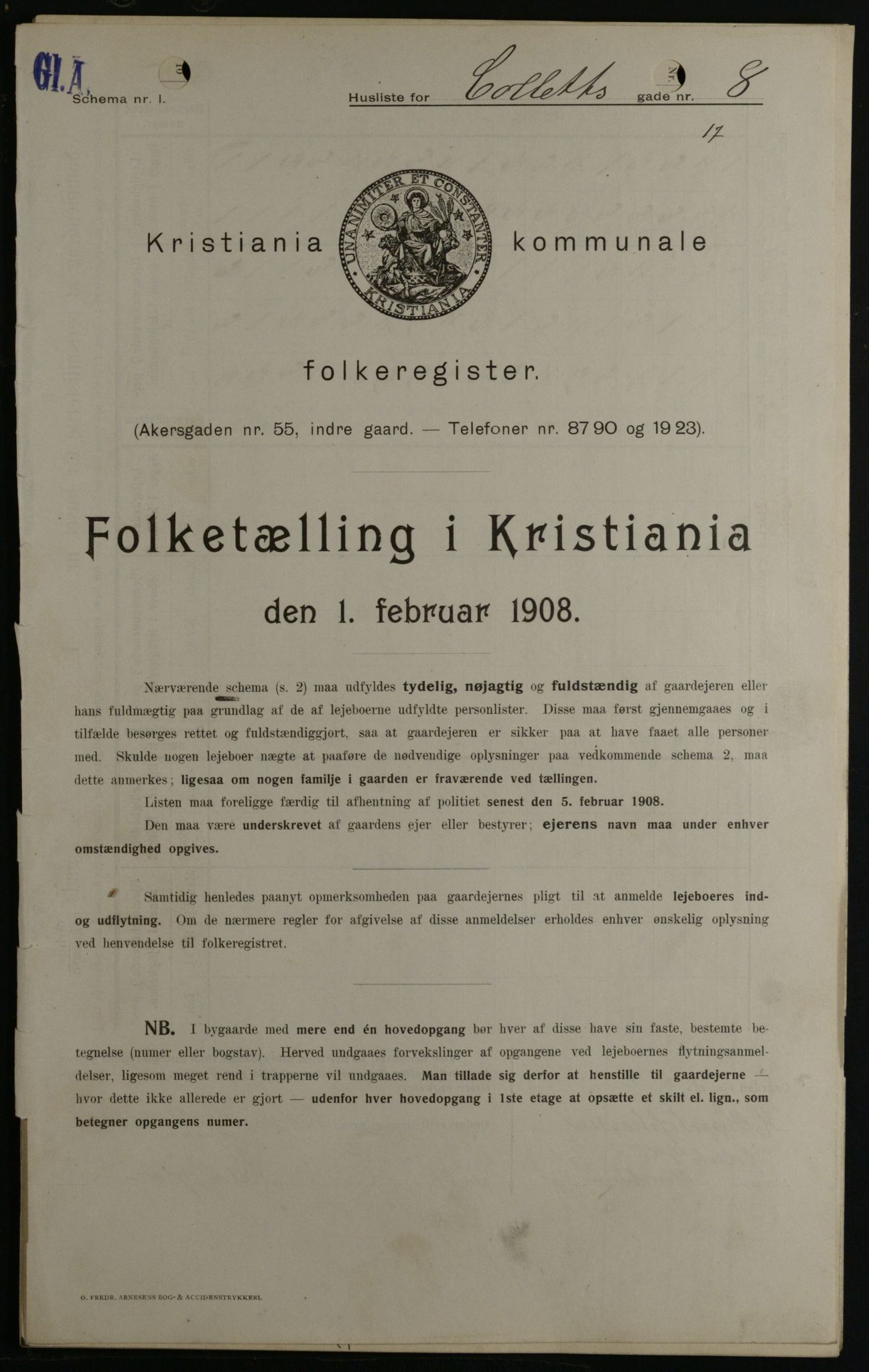 OBA, Kommunal folketelling 1.2.1908 for Kristiania kjøpstad, 1908, s. 12218