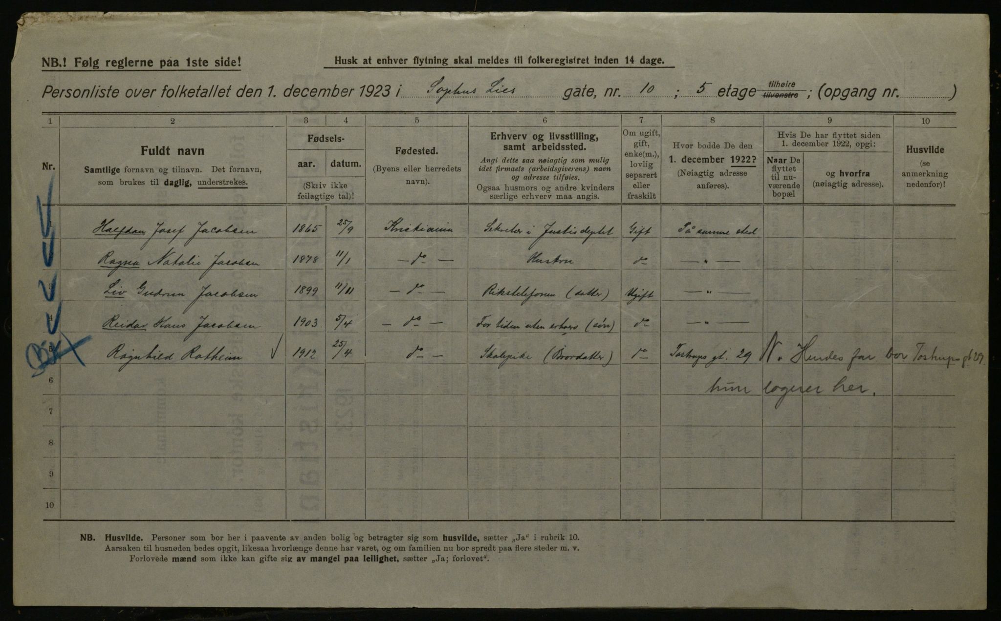 OBA, Kommunal folketelling 1.12.1923 for Kristiania, 1923, s. 110020