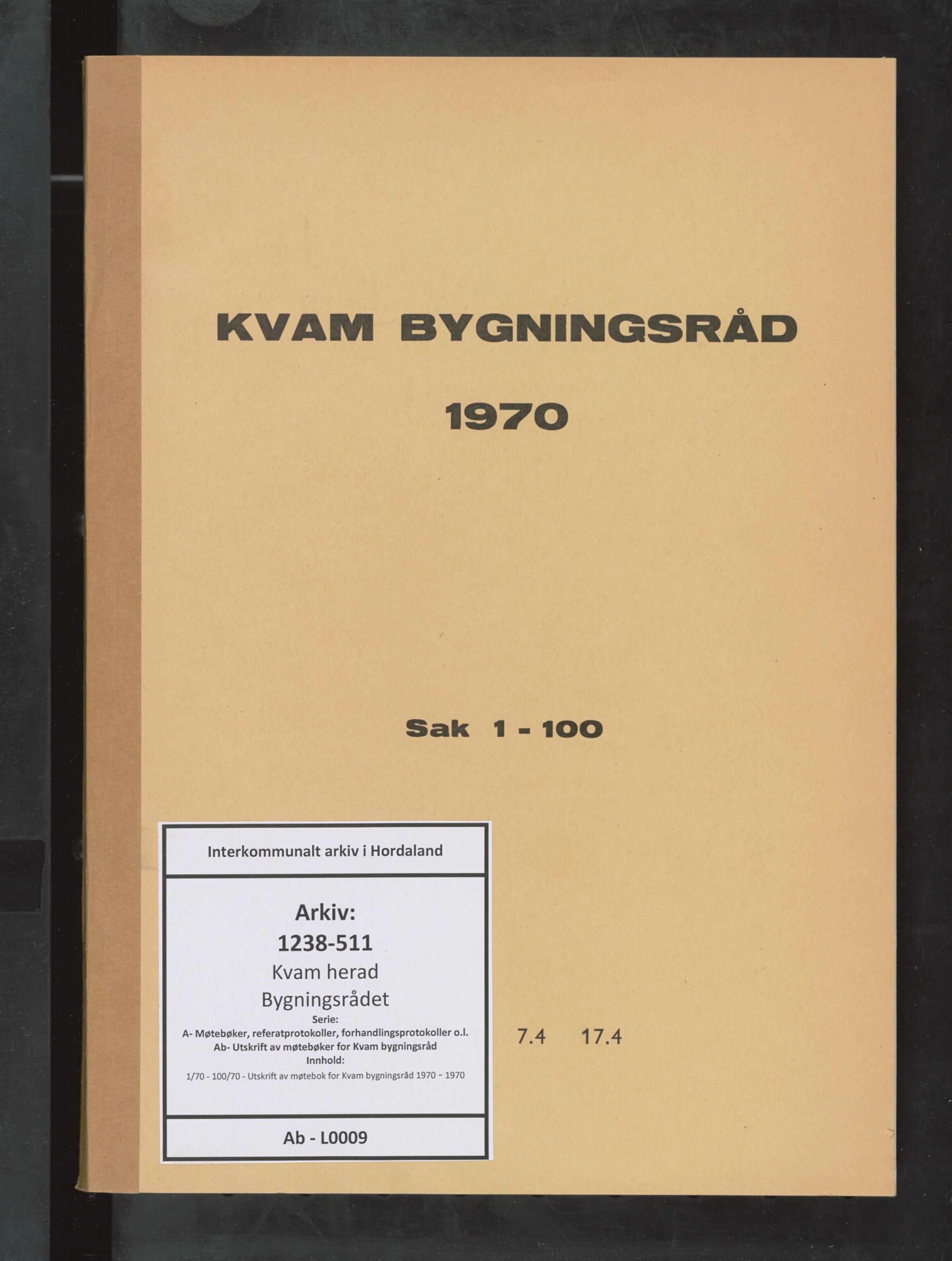 Kvam herad. Bygningsrådet, IKAH/1238-511/A/Ab/L0009: Utskrift av møtebok for Kvam bygningsråd, 1970