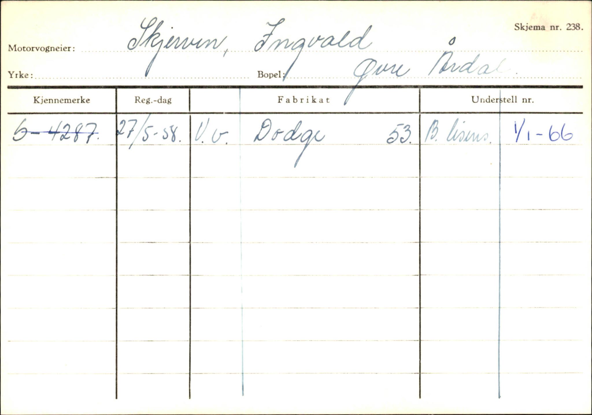 Statens vegvesen, Sogn og Fjordane vegkontor, SAB/A-5301/4/F/L0146: Registerkort Årdal R-Å samt diverse kort, 1945-1975, s. 366