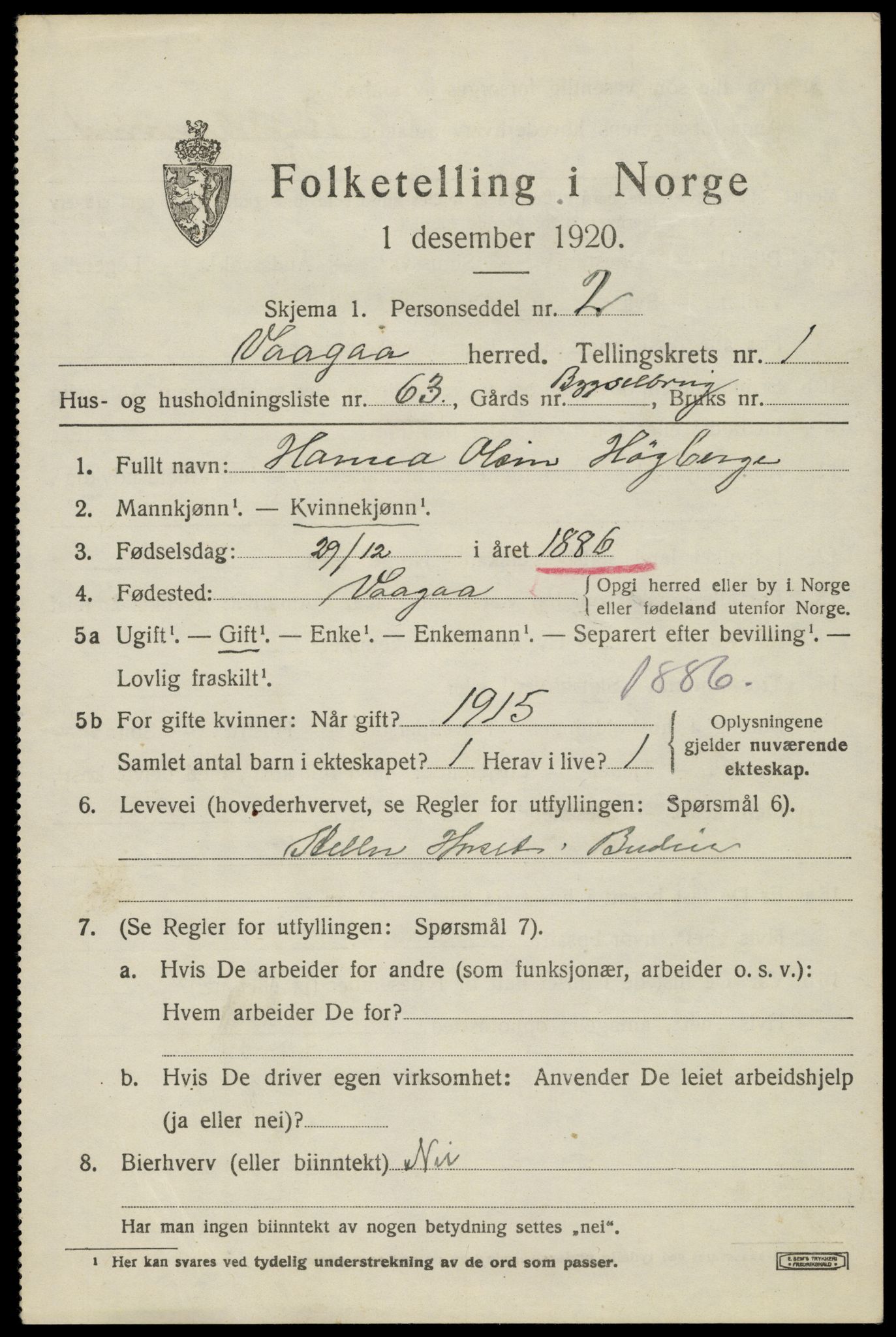 SAH, Folketelling 1920 for 0515 Vågå herred, 1920, s. 2014