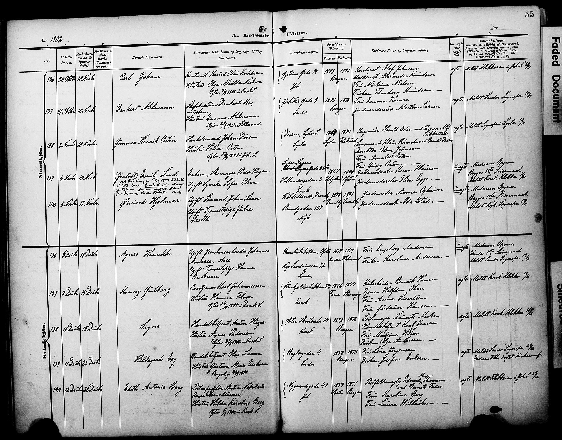 Fødselsstiftelsens sokneprestembete*, SAB/-: Ministerialbok nr. A 3, 1901-1910, s. 55