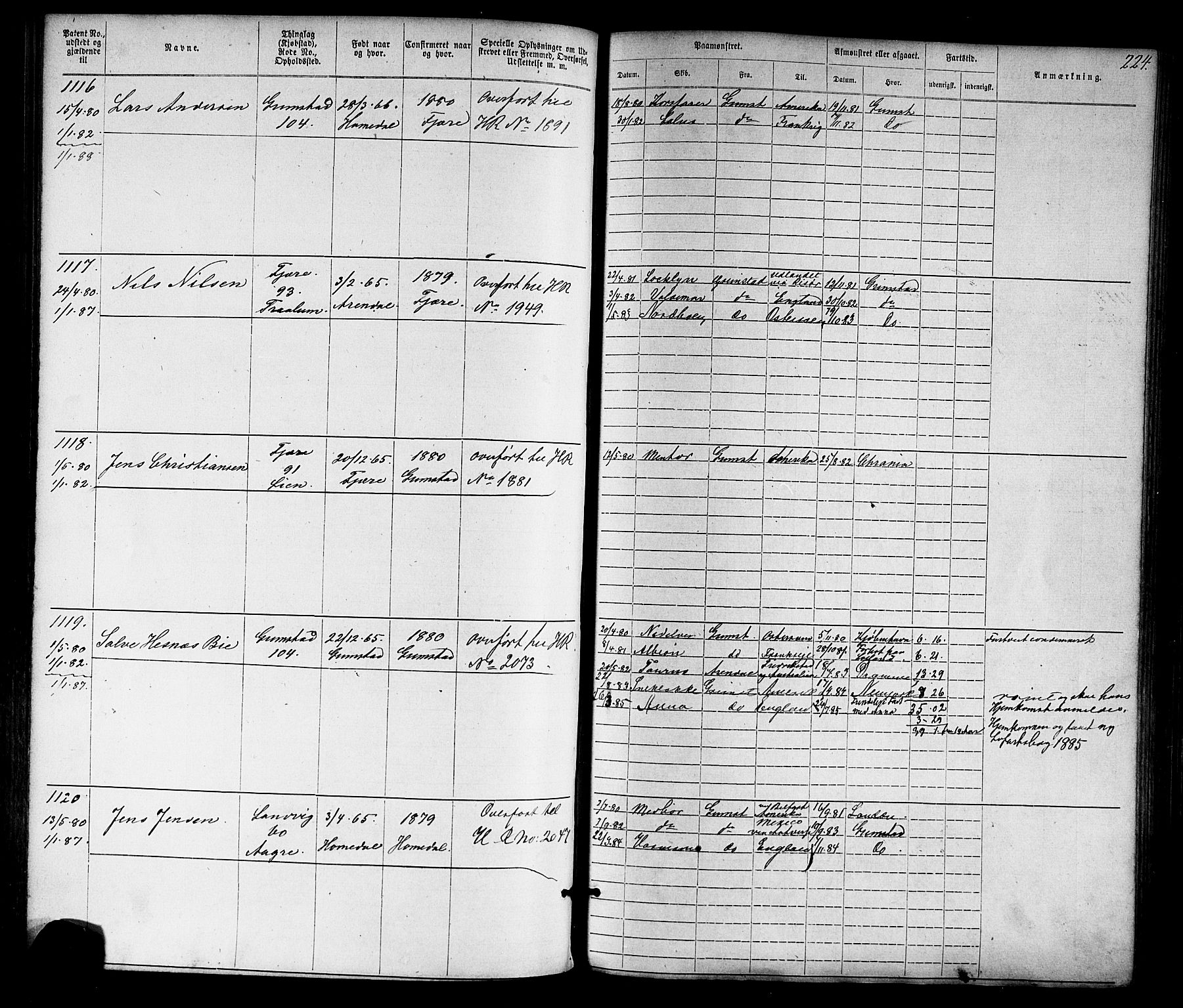 Grimstad mønstringskrets, AV/SAK-2031-0013/F/Fa/L0005: Annotasjonsrulle nr 1-1910 med register, V-18, 1870-1892, s. 256