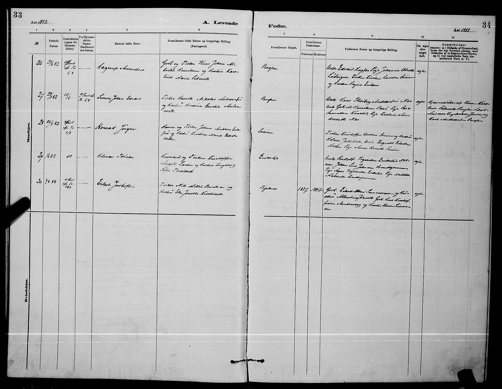 Ministerialprotokoller, klokkerbøker og fødselsregistre - Nordland, AV/SAT-A-1459/872/L1047: Klokkerbok nr. 872C03, 1880-1897, s. 33-34