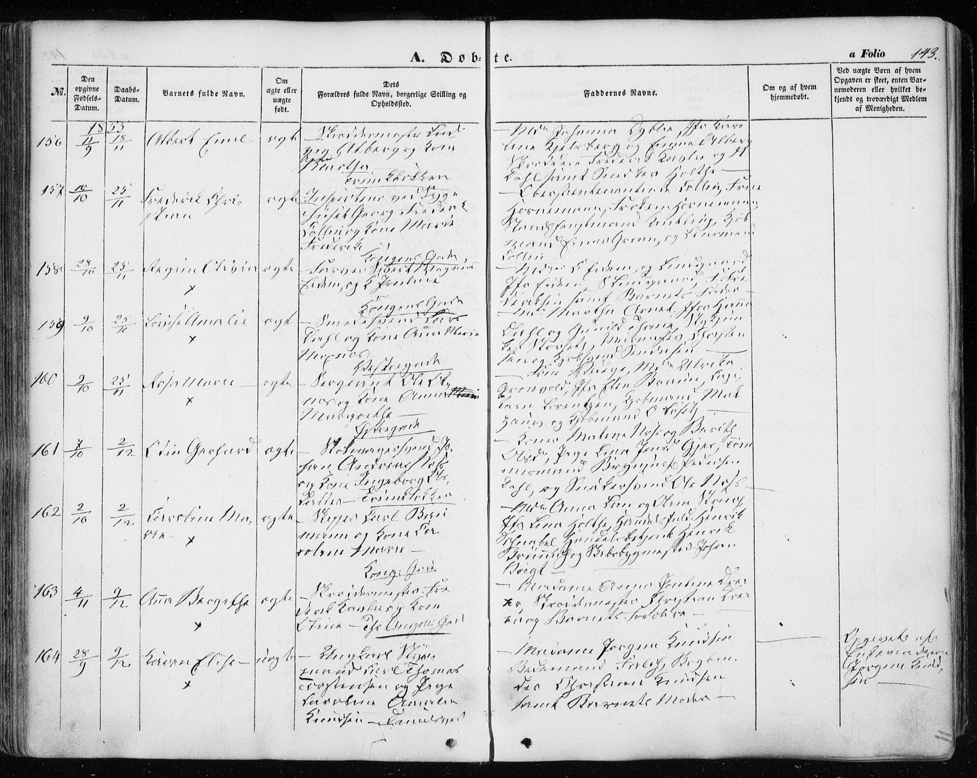 Ministerialprotokoller, klokkerbøker og fødselsregistre - Sør-Trøndelag, SAT/A-1456/601/L0051: Ministerialbok nr. 601A19, 1848-1857, s. 143