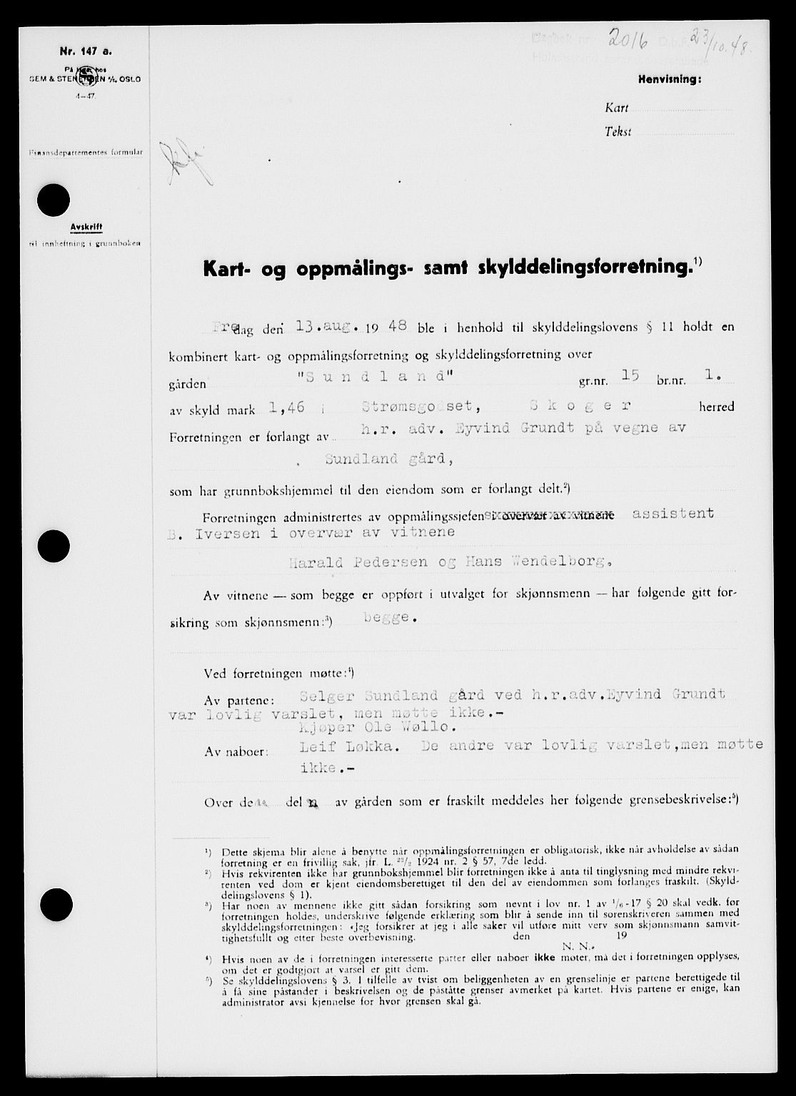 Holmestrand sorenskriveri, SAKO/A-67/G/Ga/Gaa/L0065: Pantebok nr. A-65, 1948-1949, Dagboknr: 2016/1948