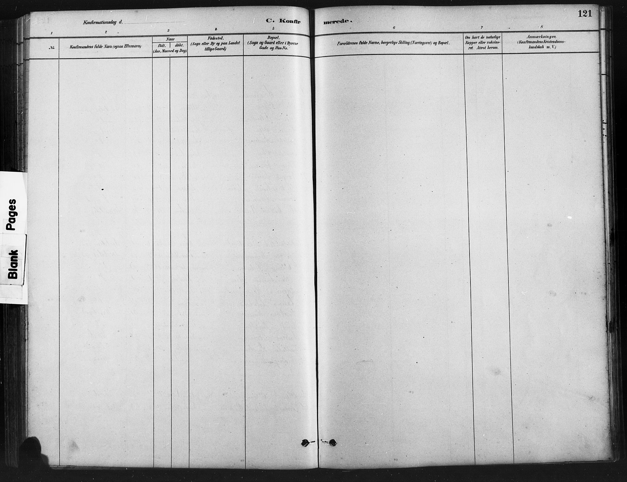 Austre Moland sokneprestkontor, AV/SAK-1111-0001/F/Fb/Fba/L0003: Klokkerbok nr. B 3, 1879-1914, s. 121