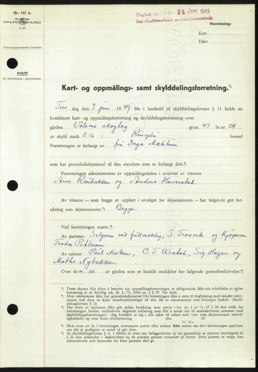 Sør-Gudbrandsdal tingrett, SAH/TING-004/H/Hb/Hbd/L0025: Pantebok nr. A25, 1949-1949, Dagboknr: 1590/1949