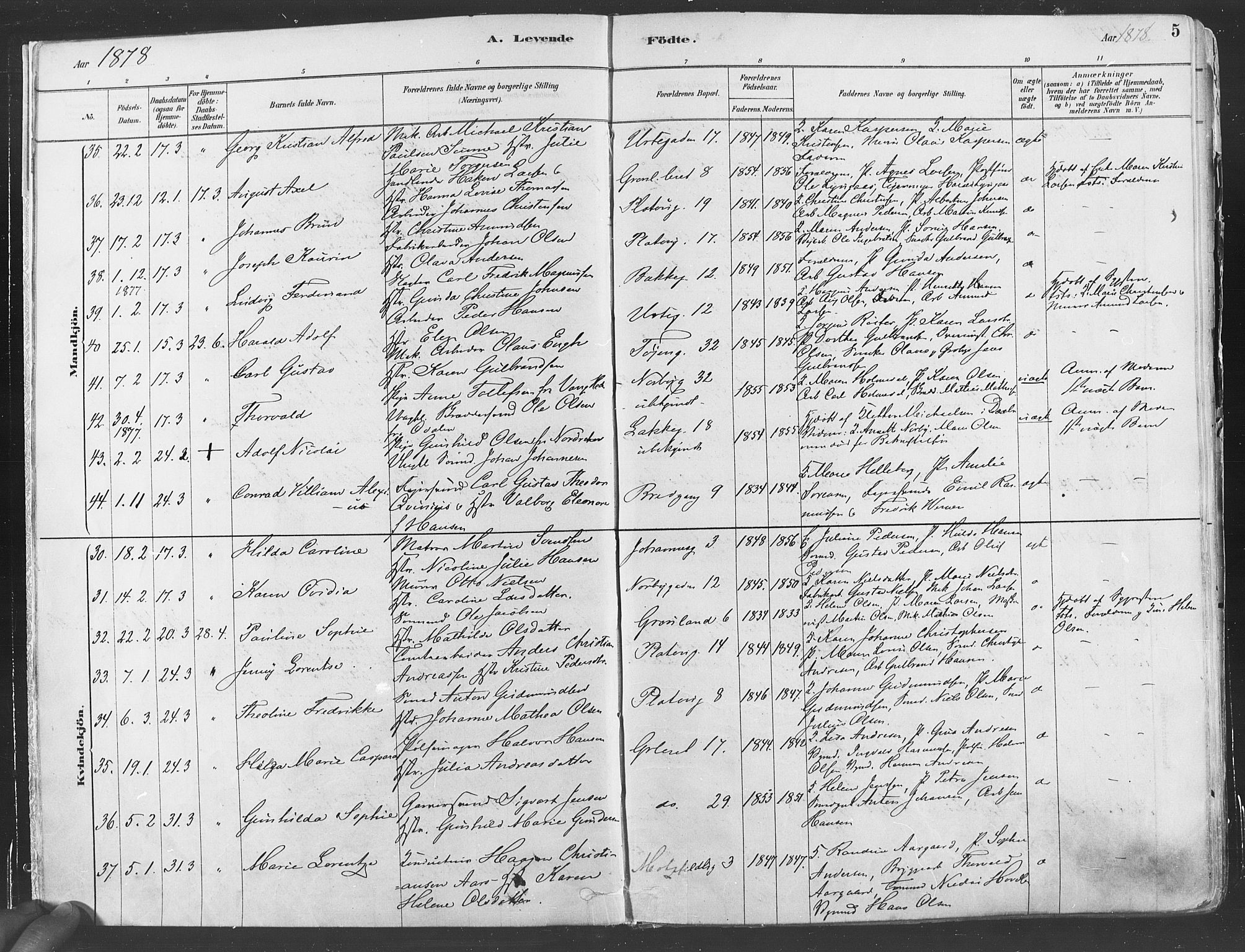 Grønland prestekontor Kirkebøker, AV/SAO-A-10848/F/Fa/L0007: Ministerialbok nr. 7, 1878-1888, s. 5