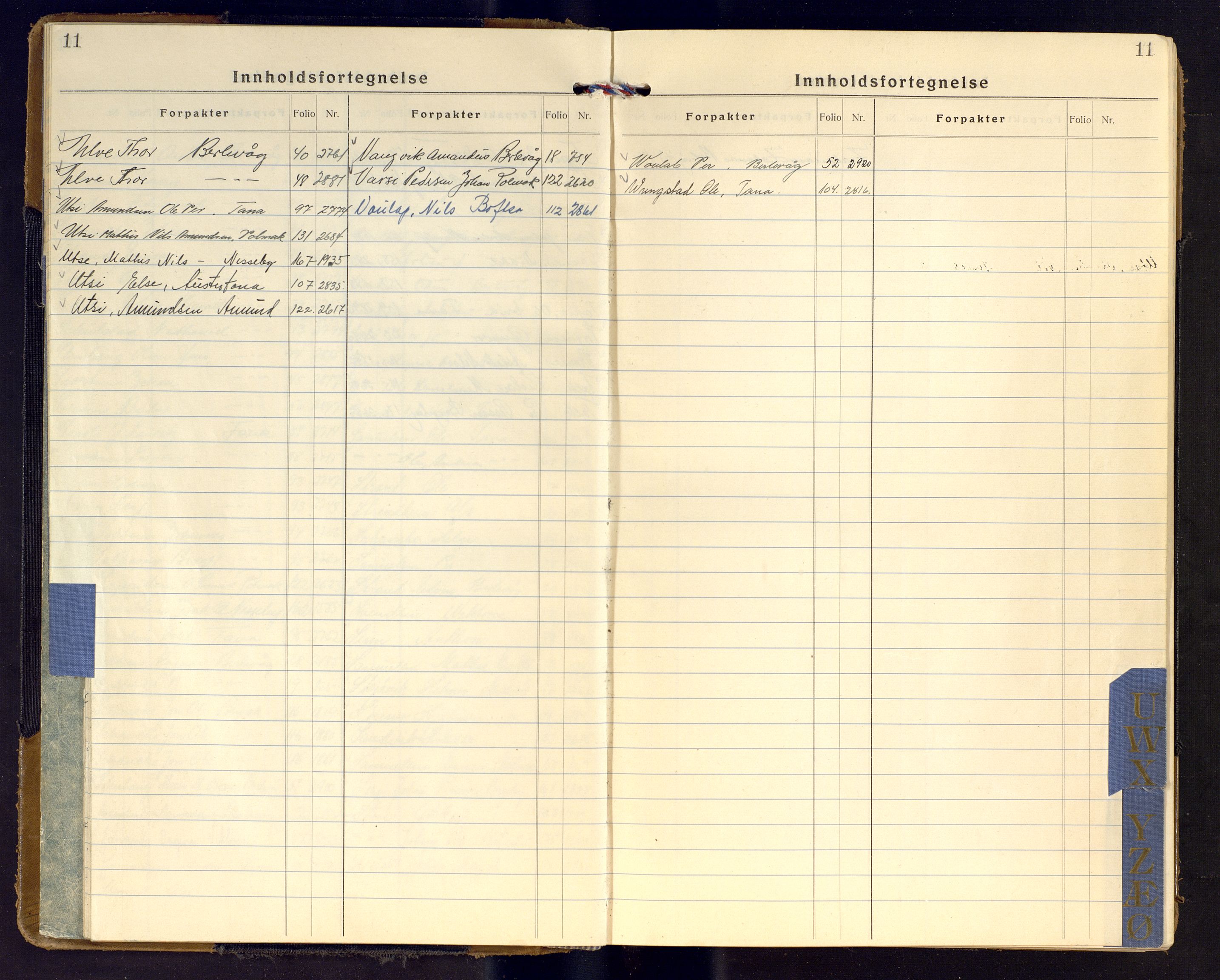 Finnmark jordsalgskommisjon/jordsalgskontor og Statskog SF Finnmark jordsalgskontor, AV/SATØ-S-1443/J/Ja/L0008: Forpaktningsbok for Finnmark III, 1914-1948, s. 11