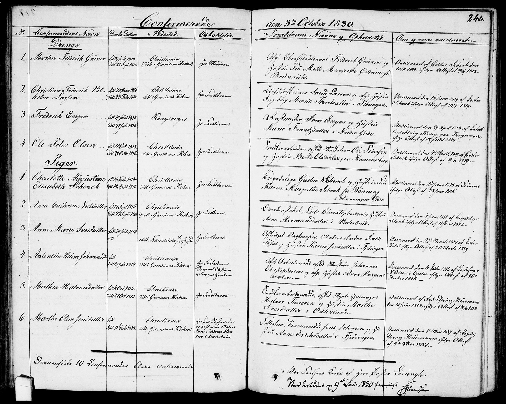 Garnisonsmenigheten Kirkebøker, AV/SAO-A-10846/G/Ga/L0004: Klokkerbok nr. 4, 1828-1840, s. 248