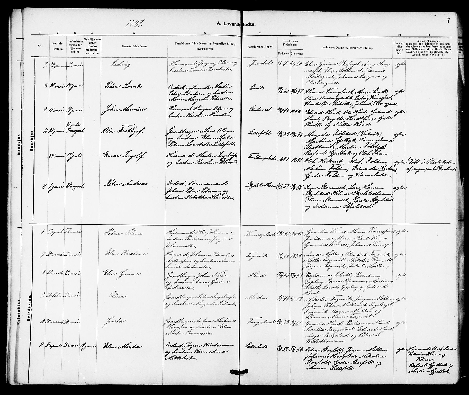Ministerialprotokoller, klokkerbøker og fødselsregistre - Nord-Trøndelag, SAT/A-1458/744/L0423: Klokkerbok nr. 744C02, 1886-1905, s. 7