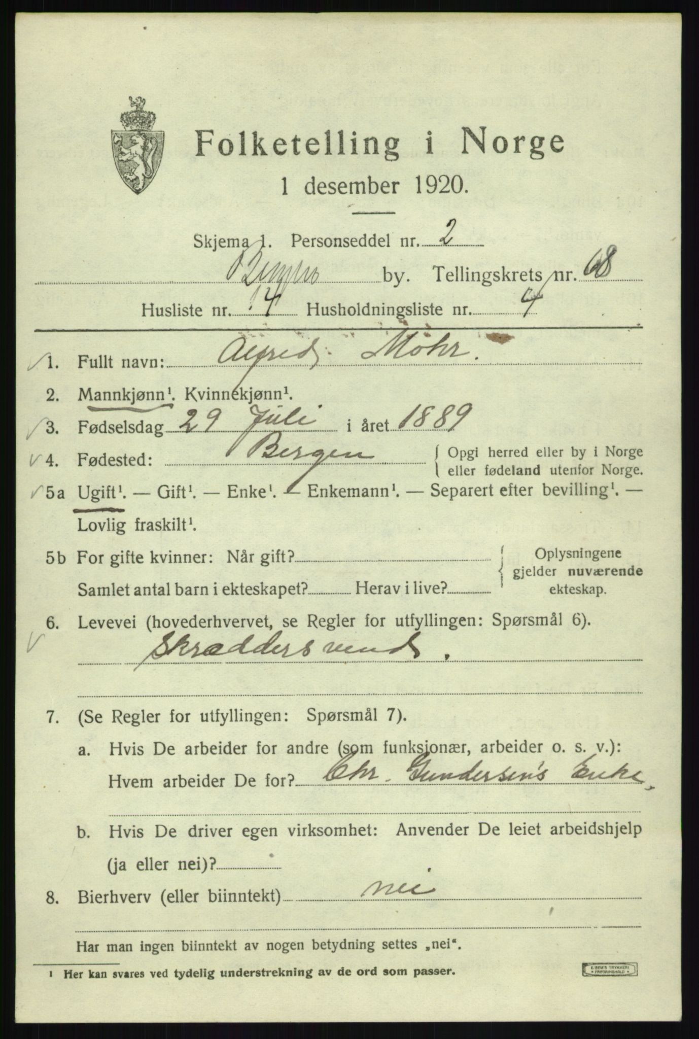 SAB, Folketelling 1920 for 1301 Bergen kjøpstad, 1920, s. 136748