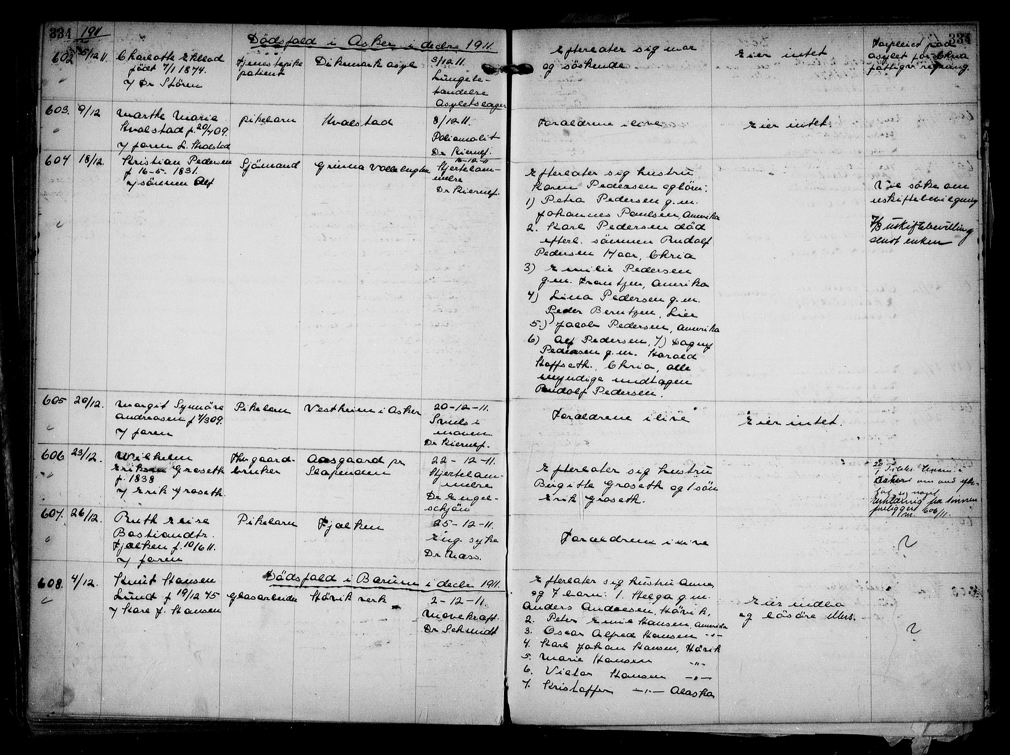 Aker kriminaldommer, skifte- og auksjonsforvalterembete, SAO/A-10452/H/Hb/Hba/Hbaa/L0002: Dødsfallsprotokoll, 1907-1912, s. 334