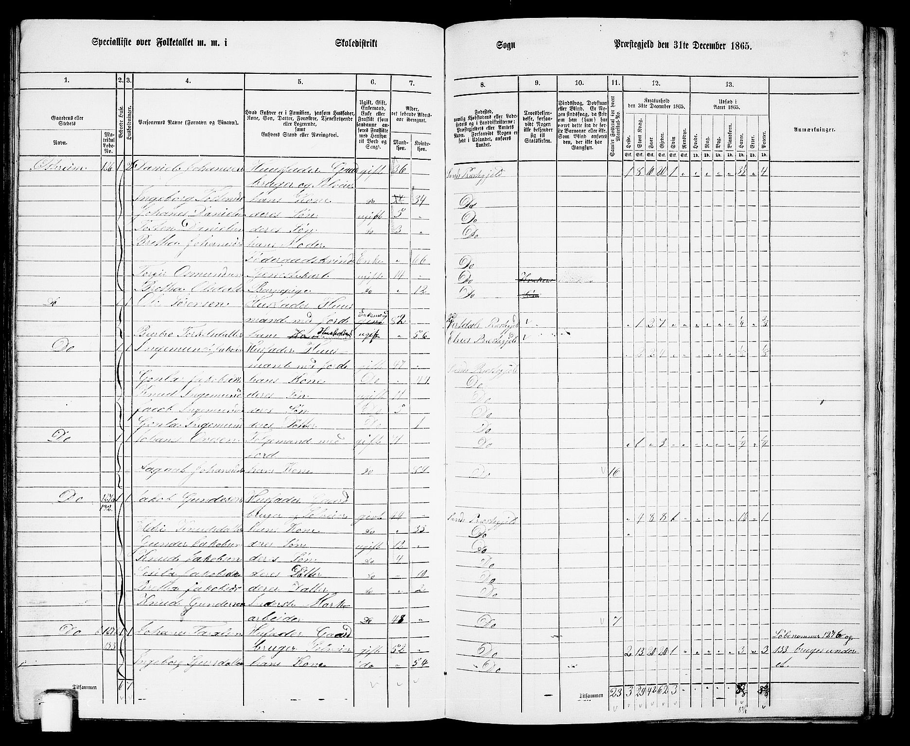 RA, Folketelling 1865 for 1136P Sand prestegjeld, 1865, s. 132