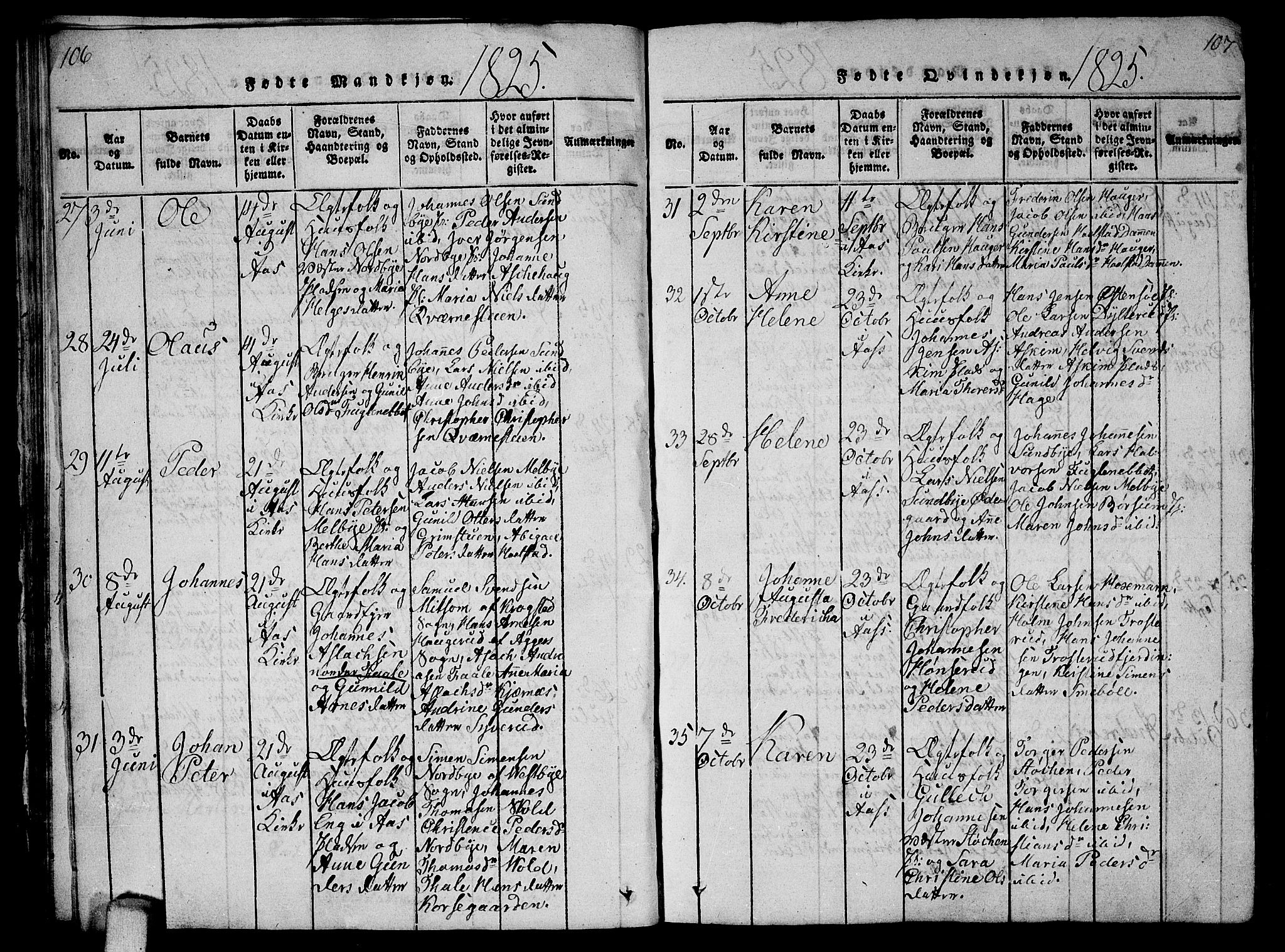 Ås prestekontor Kirkebøker, AV/SAO-A-10894/G/Ga/L0002: Klokkerbok nr. I 2, 1820-1836, s. 106-107
