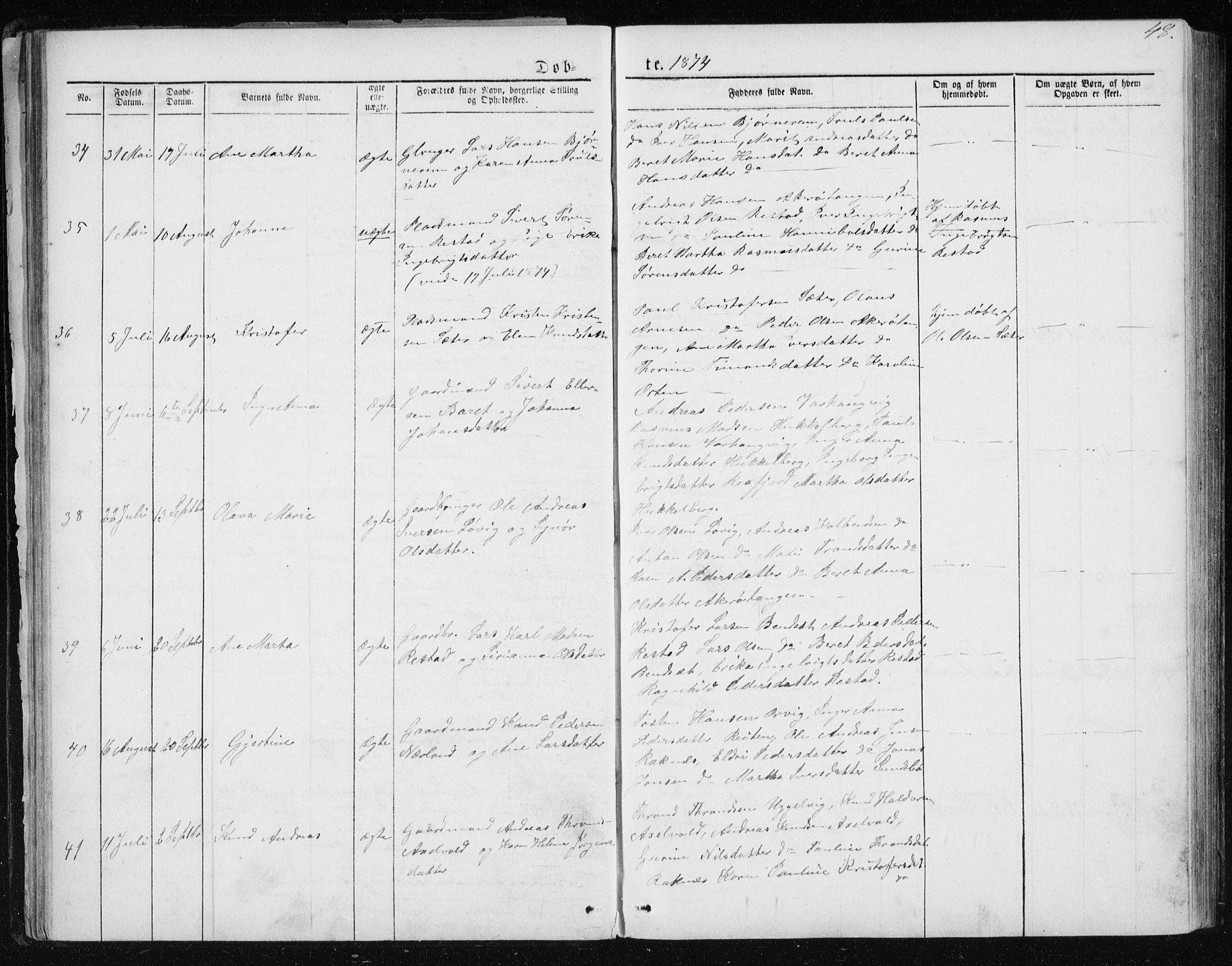 Ministerialprotokoller, klokkerbøker og fødselsregistre - Møre og Romsdal, AV/SAT-A-1454/560/L0724: Klokkerbok nr. 560C01, 1867-1892, s. 48
