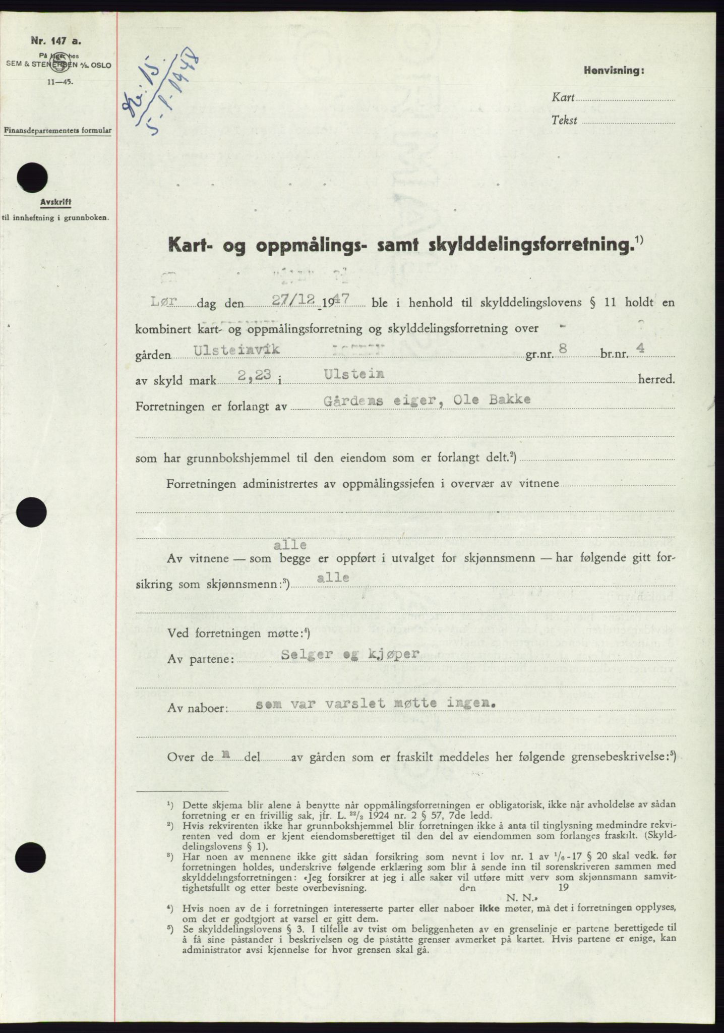 Søre Sunnmøre sorenskriveri, SAT/A-4122/1/2/2C/L0081: Pantebok nr. 7A, 1947-1948, Dagboknr: 15/1948