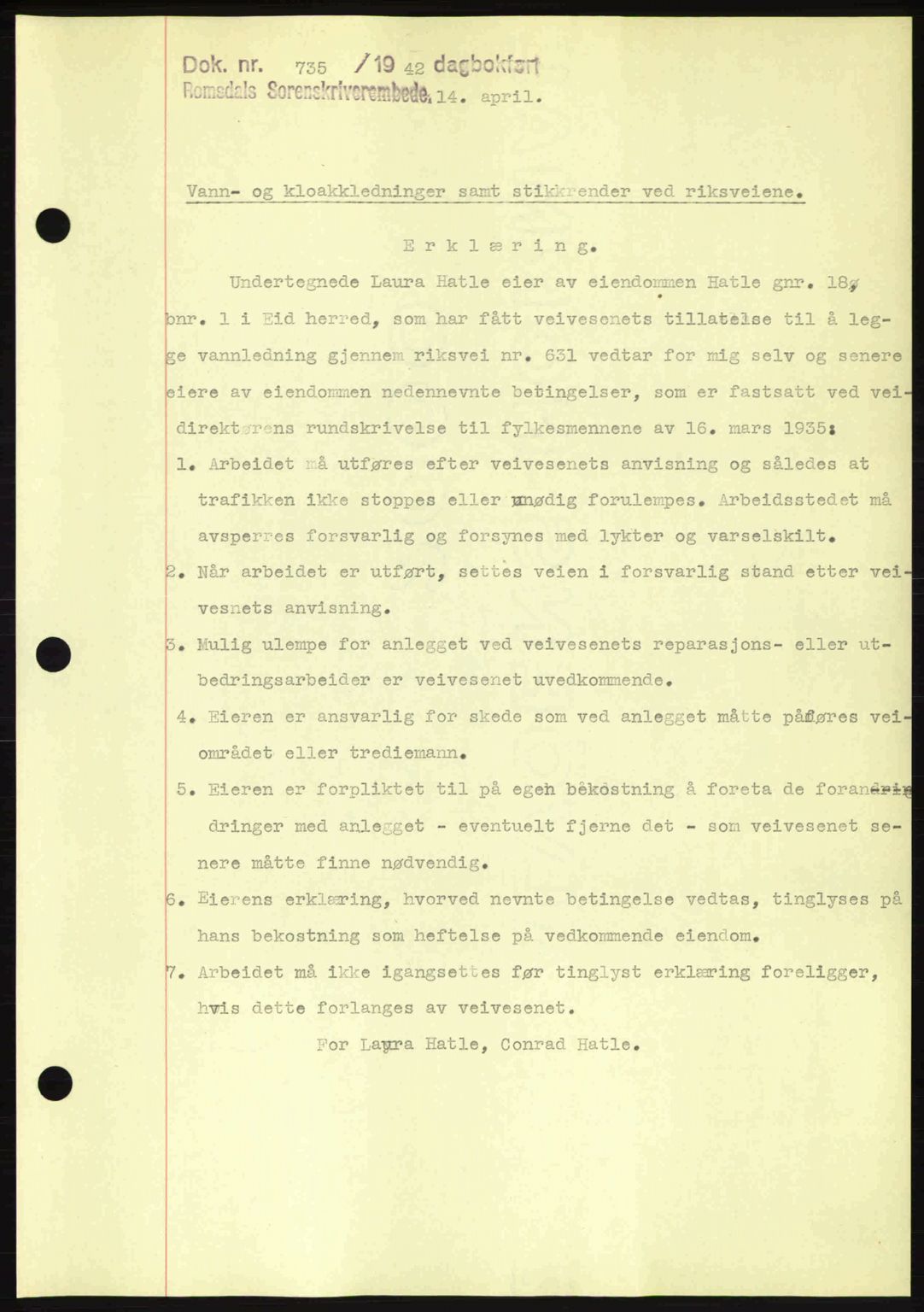 Romsdal sorenskriveri, SAT/A-4149/1/2/2C: Pantebok nr. A12, 1942-1942, Dagboknr: 735/1942