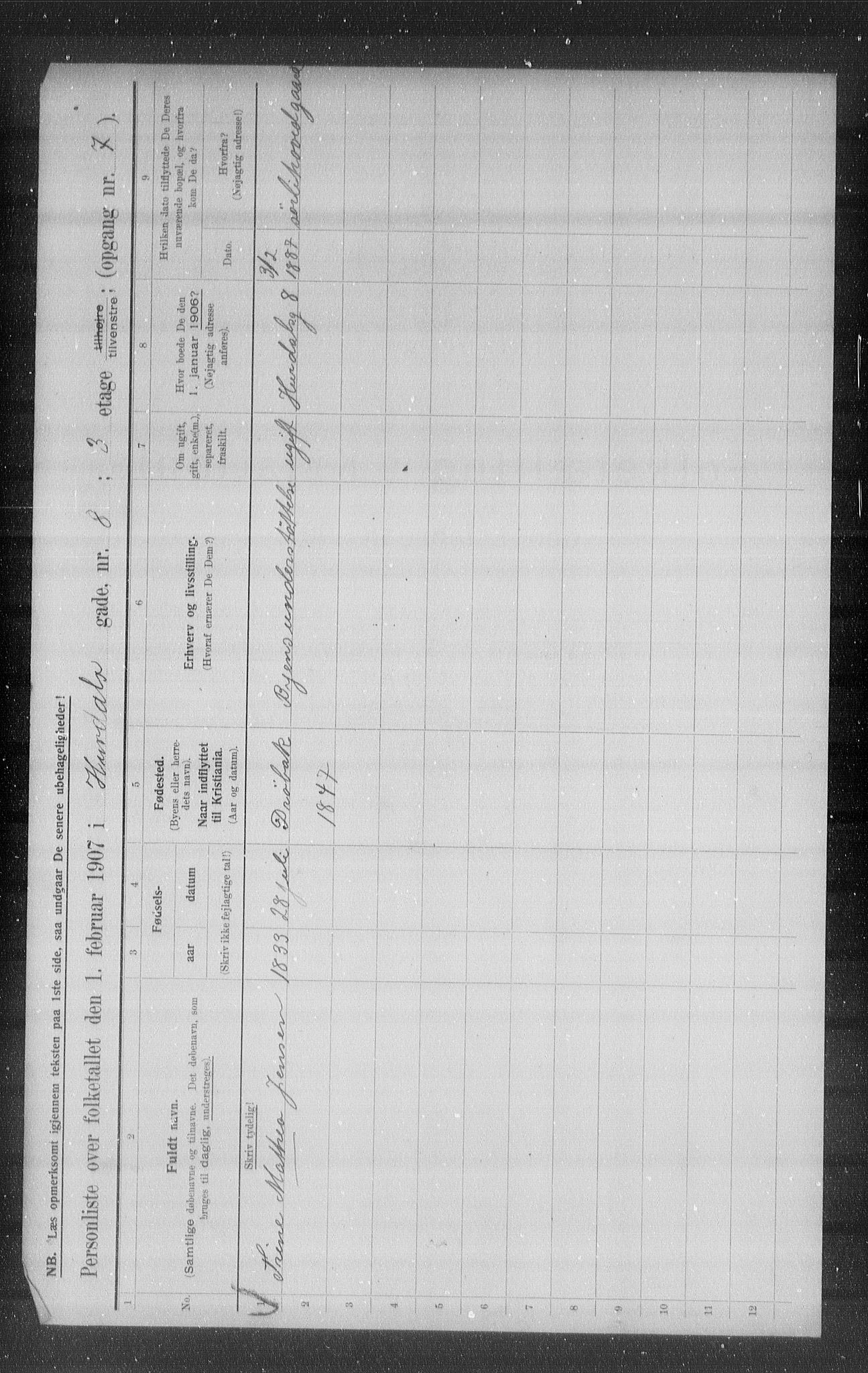 OBA, Kommunal folketelling 1.2.1907 for Kristiania kjøpstad, 1907, s. 21707