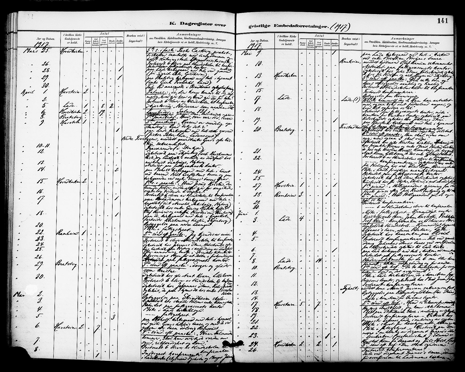 Ministerialprotokoller, klokkerbøker og fødselsregistre - Sør-Trøndelag, SAT/A-1456/606/L0304: Residerende kapellans bok nr. 606B03, 1895-1917, s. 141