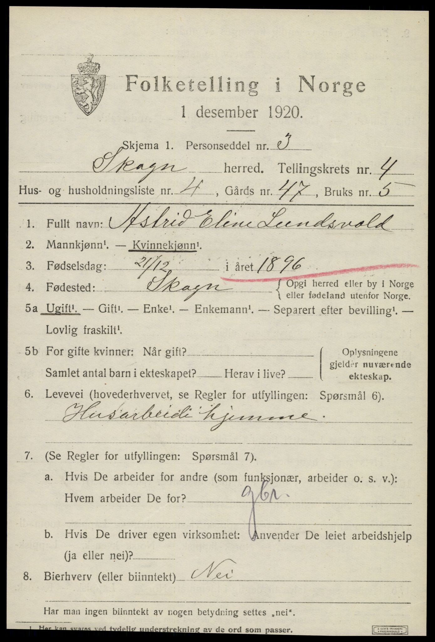 SAT, Folketelling 1920 for 1719 Skogn herred, 1920, s. 5905