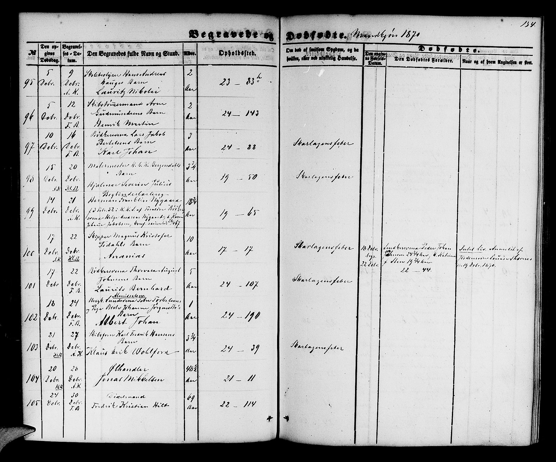 Korskirken sokneprestembete, SAB/A-76101/H/Hab: Klokkerbok nr. E 2, 1851-1871, s. 134