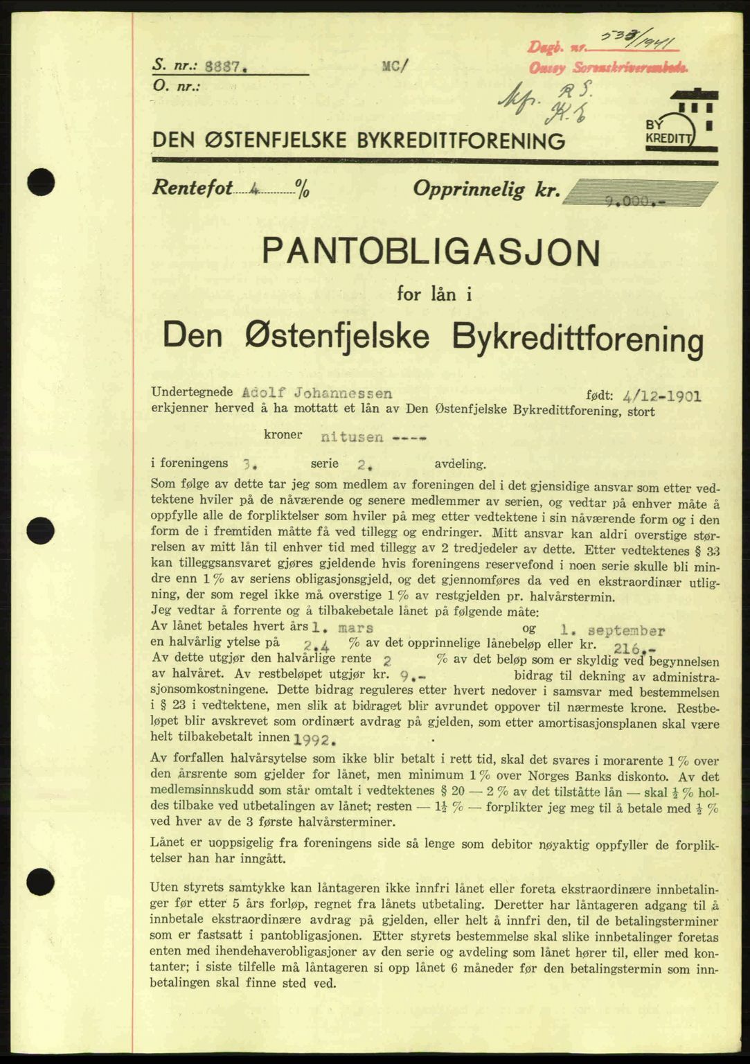 Onsøy sorenskriveri, SAO/A-10474/G/Ga/Gac/L0003: Pantebok nr. B3, 1940-1944, Dagboknr: 533/1941