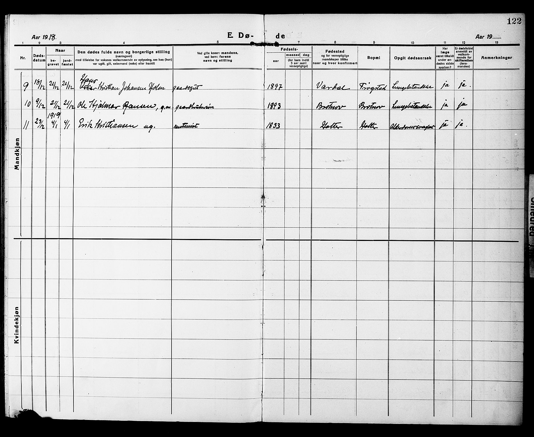 Nannestad prestekontor Kirkebøker, SAO/A-10414a/G/Gb/L0002: Klokkerbok nr. II 2, 1918-1929, s. 122