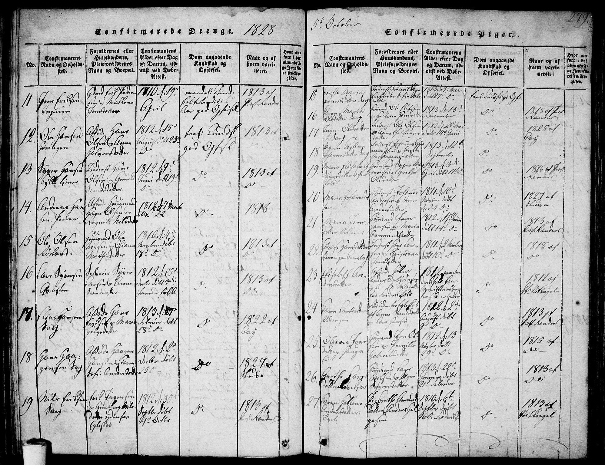 Skjeberg prestekontor Kirkebøker, SAO/A-10923/F/Fa/L0004: Ministerialbok nr. I 4, 1815-1830, s. 279